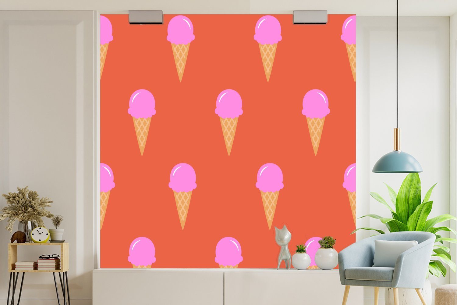 MuchoWow Fototapete Eiscreme - (5 Wohnzimmer bedruckt, oder Sommer, Vinyl Schlafzimmer, Matt, Tapete - St), Muster für Wandtapete