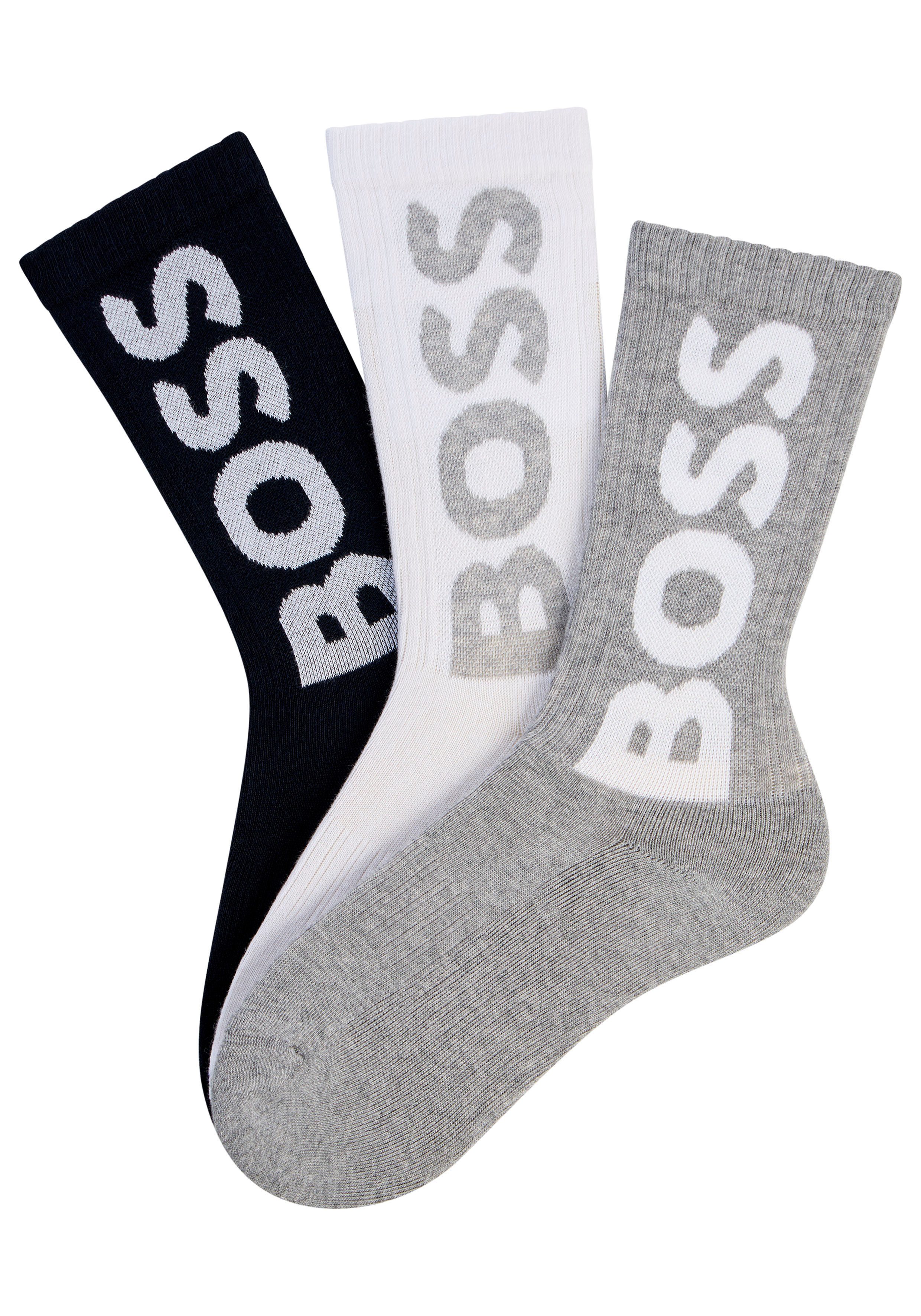 BOSS Socken 3P QS Rib Logo CC mit Logo