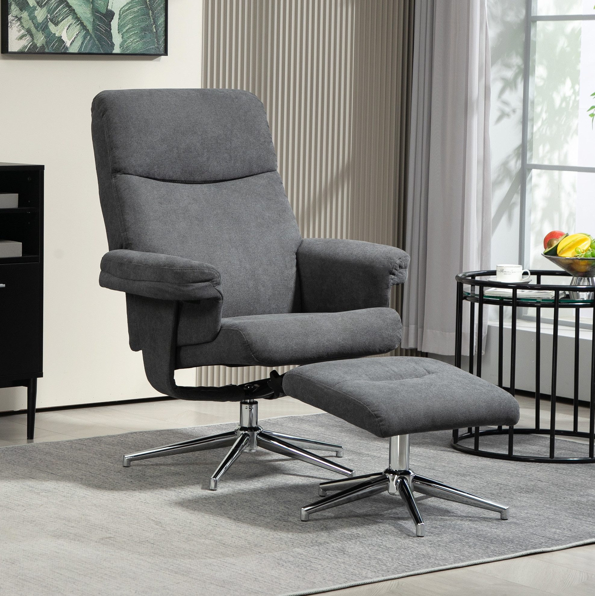 REDOM Relaxsessel Fernsehsessel Relaxsessel mit Hocker und Liegefunktion (2-St., Samtoptik, gepolsterter Liegesessel, bis 150 kg belastbar), Dunkelgrau Wohnzimmer Schlafzimmer Sessel