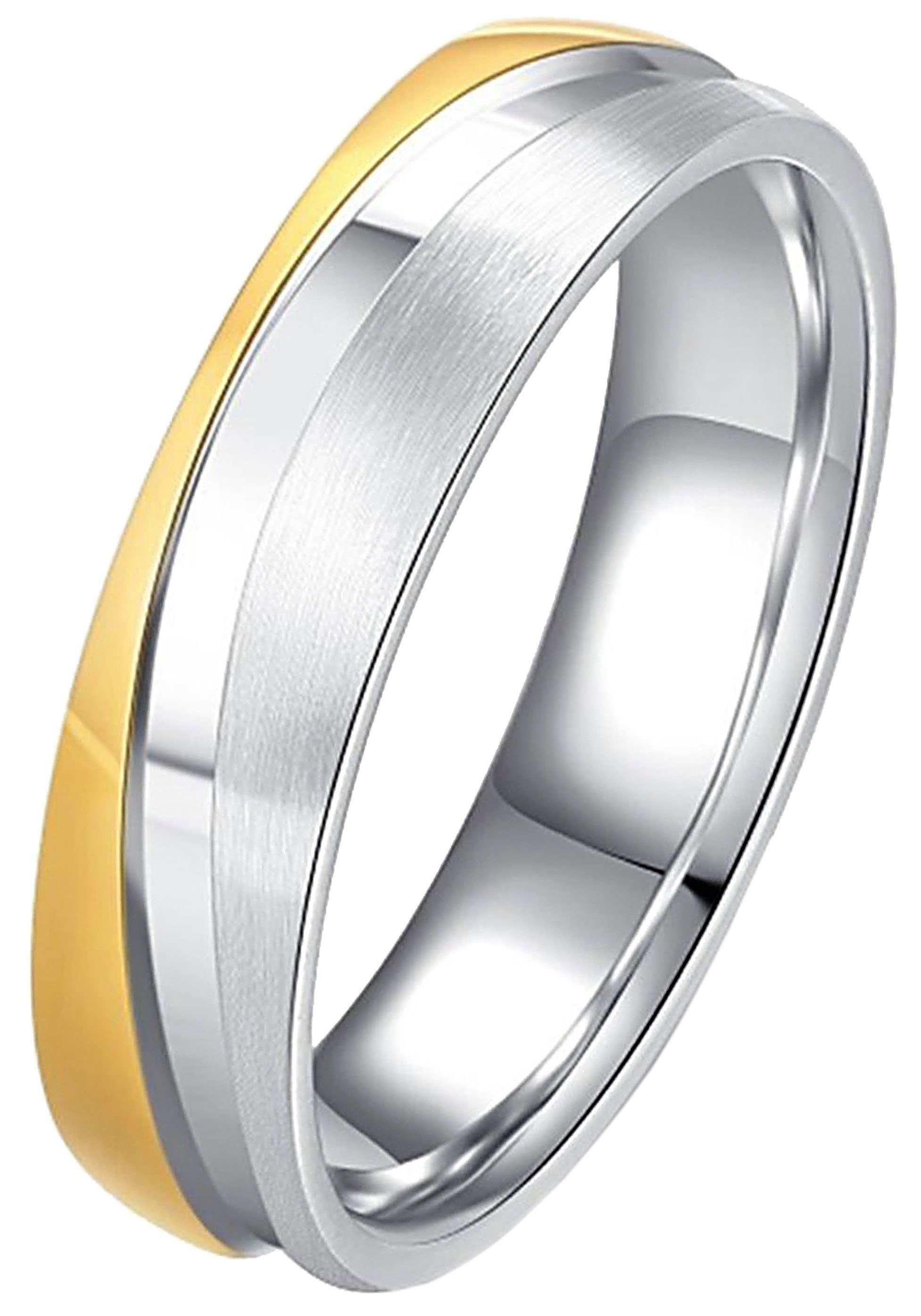 DOOSTI Trauring edelstahlfarben-gelbgoldfarben ohne Ehering Geschenk Trauring mit Zirkonia LIEBE, o. Edelstahl Schmuck Partnerring