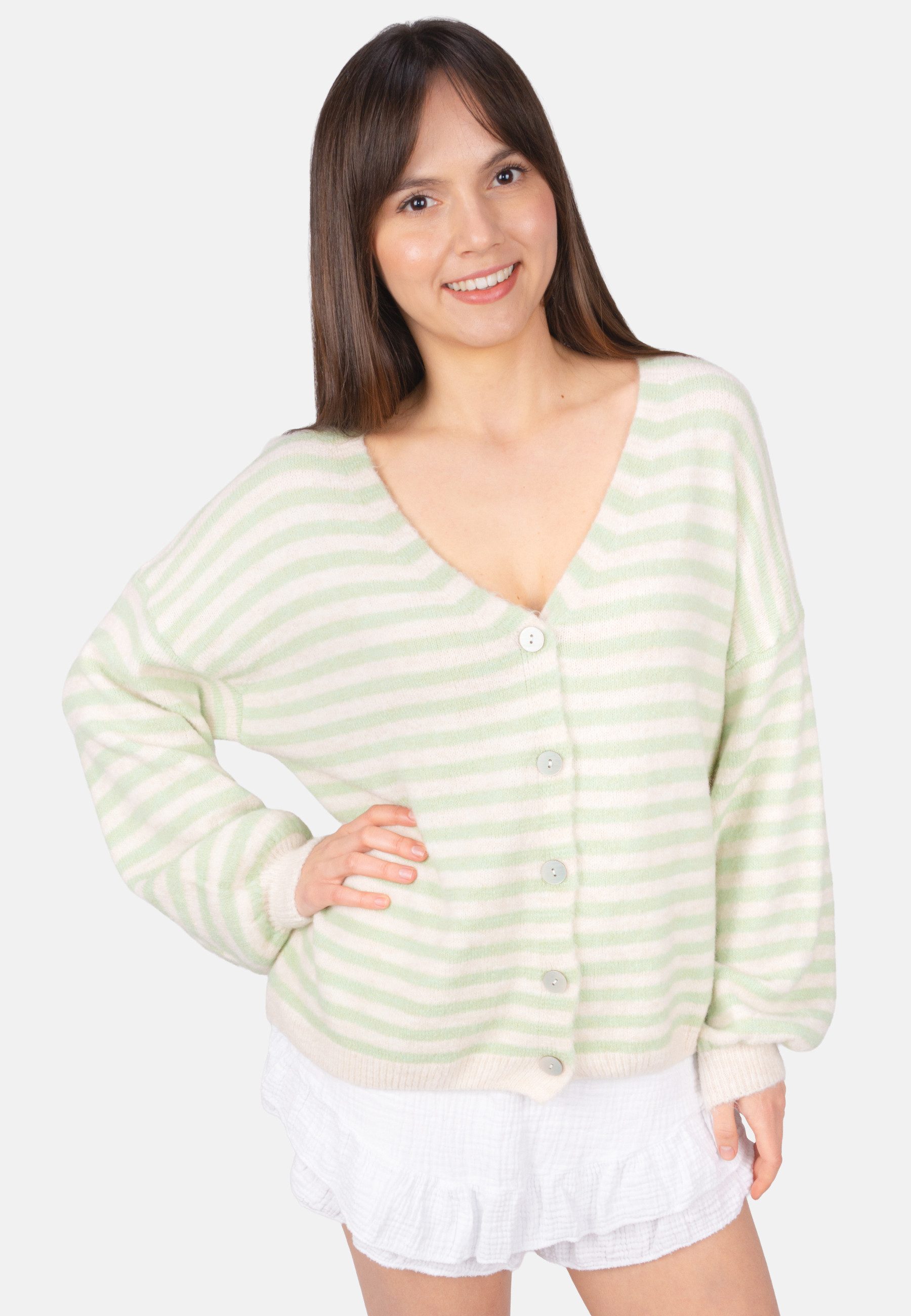 Seasons of April Cardigan CANDY (1-tlg) Damen Cardigan Gestreift Kuschelig Oversize V-Ausschnitt Strickjacke