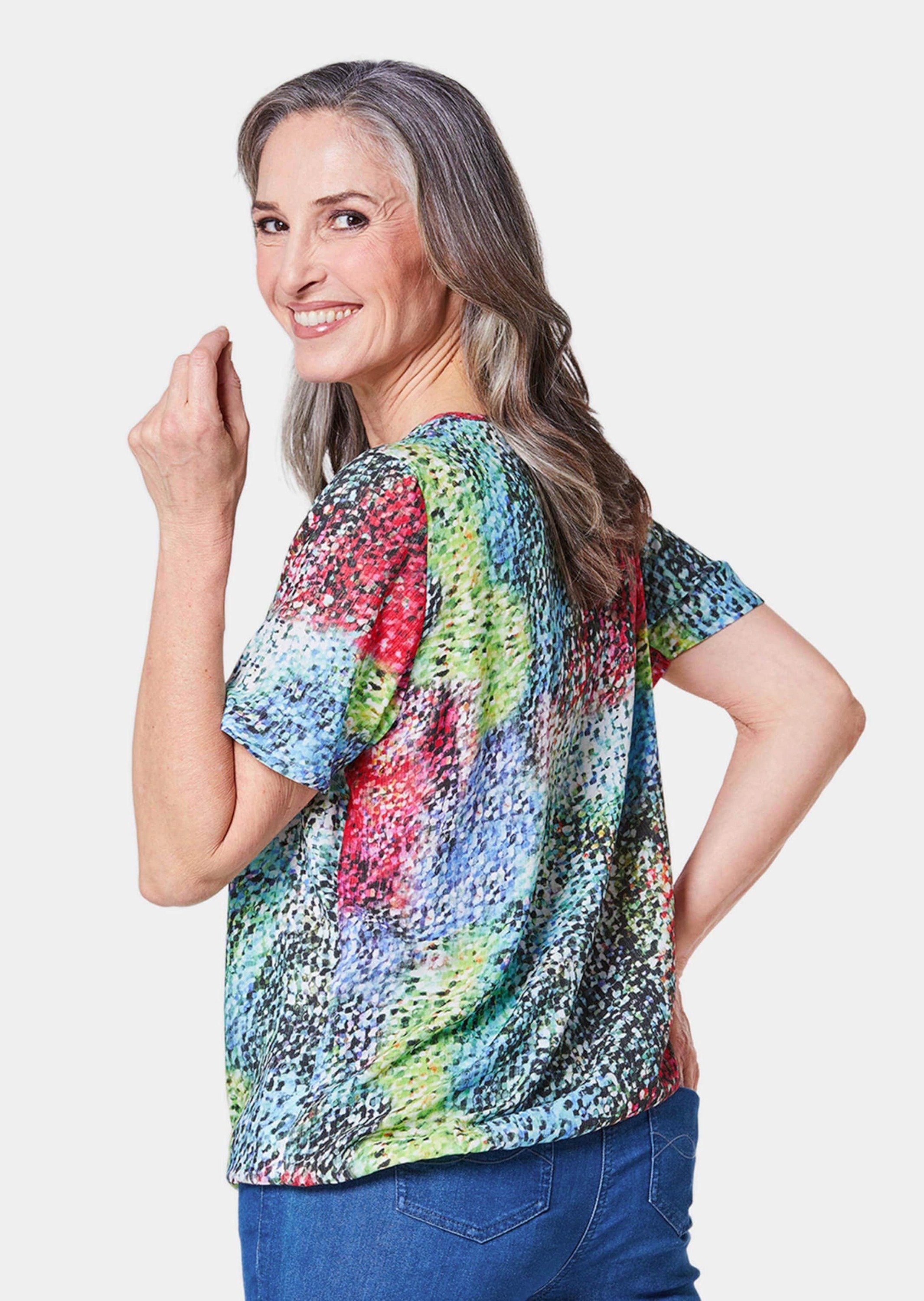 GOLDNER Druckbluse Farbbrillante Druckbluse mit liebevollen Details