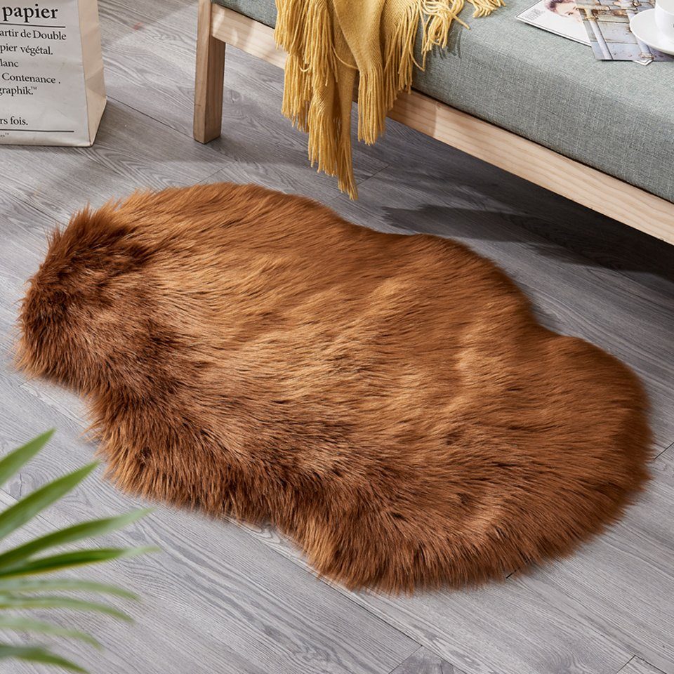 BTTO TEPP Hochflor-Teppich Fellteppich,Kunstfell,Weich,Hochflor Shaggy Teppiche,Wolkenform, Braun, Langflor Teppich 60X90cm,Einfarbig,Künstliches,5cm Flor Länge