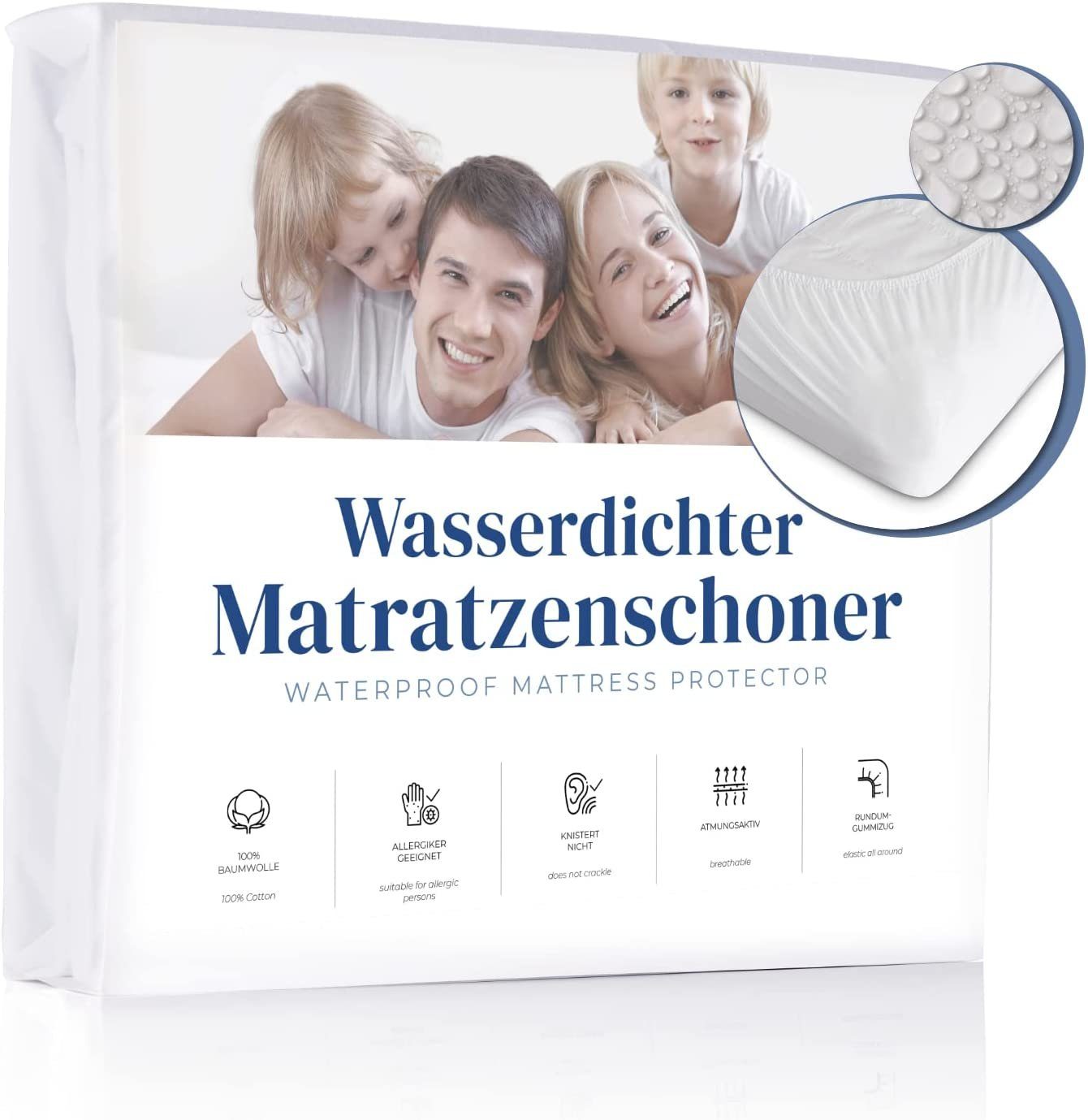 Matratzenschoner wasserdicht aus 100 % Jersey Baumwolle APARNA, Matratzenschoner bei 60°C waschbar, Matratzenschoner für Allergiker