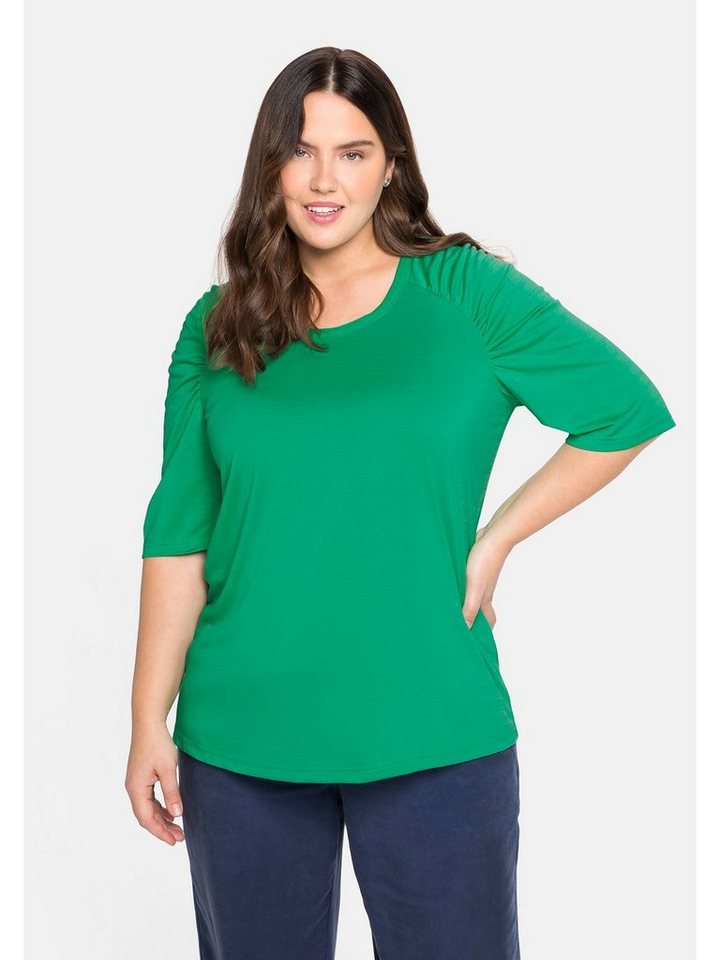 Sheego T-Shirt Große Größen mit gerafften Raglanärmeln