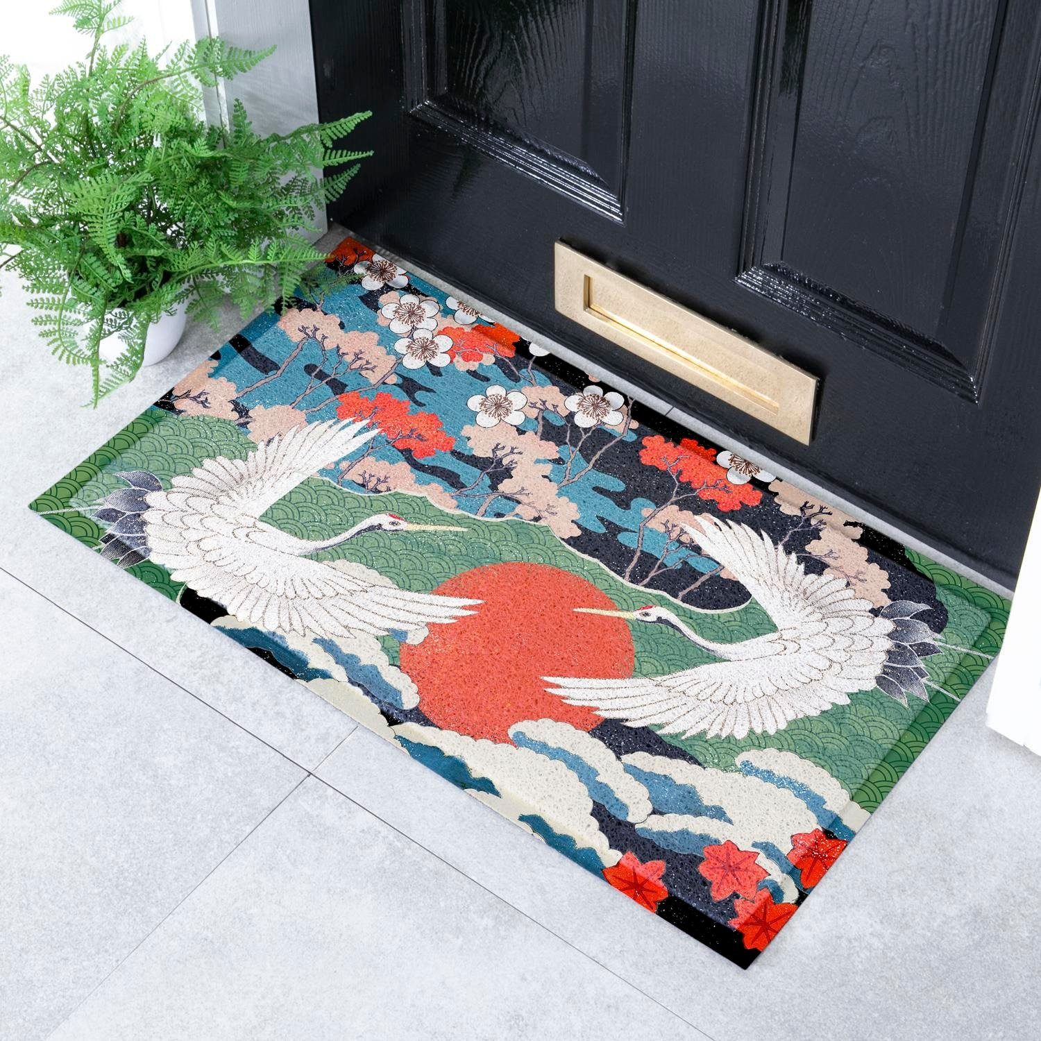 Artsy Mats Fußmatte Fußmatte mit japanischem Vogelmotiv für Innen & Außen (70 x 40 cm)