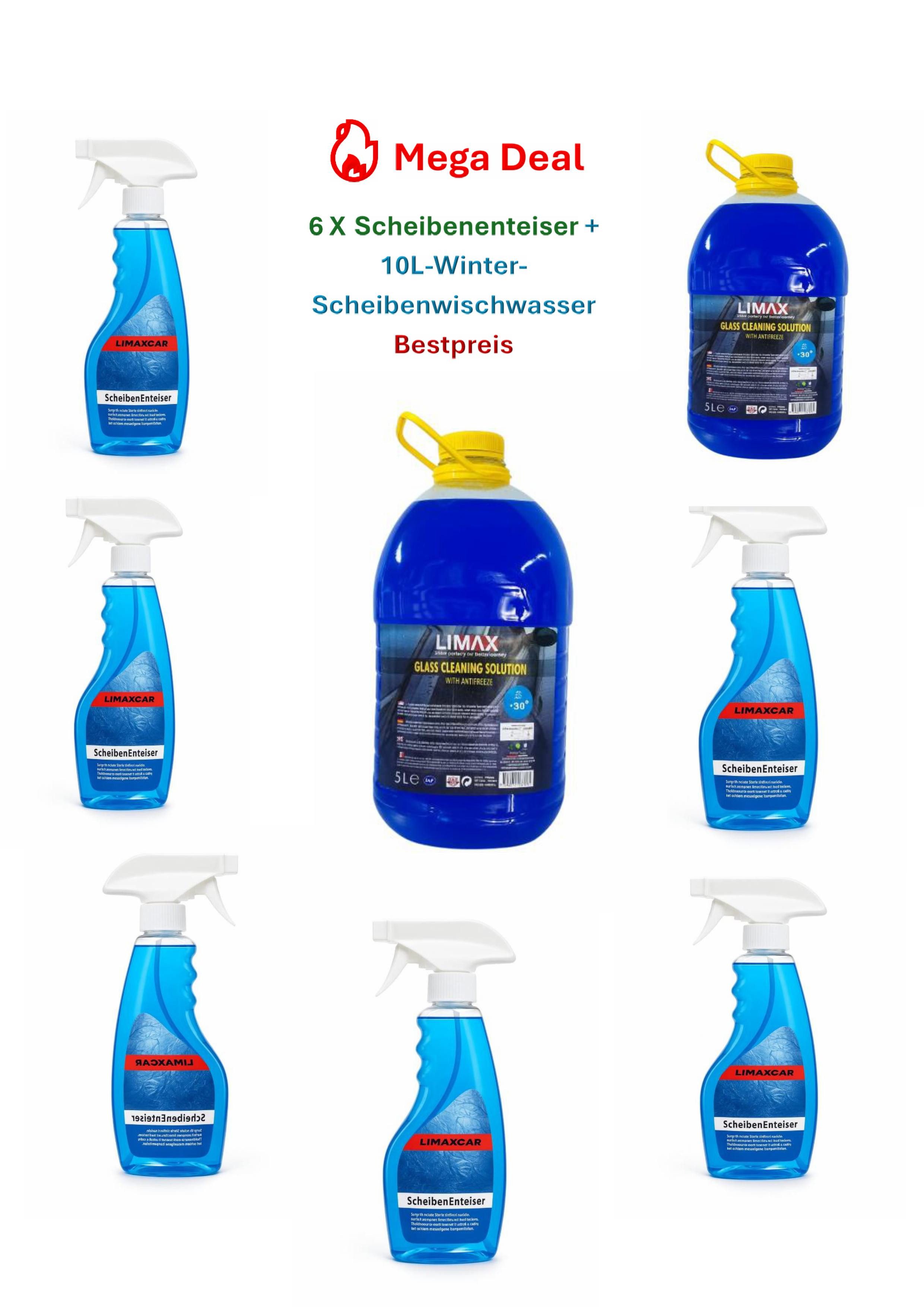 Paket.ag Scheibenfrostschutz -30°C 10L + 6×500ml Scheibenenteiser, Auto Reiniger Winter, 10 St.