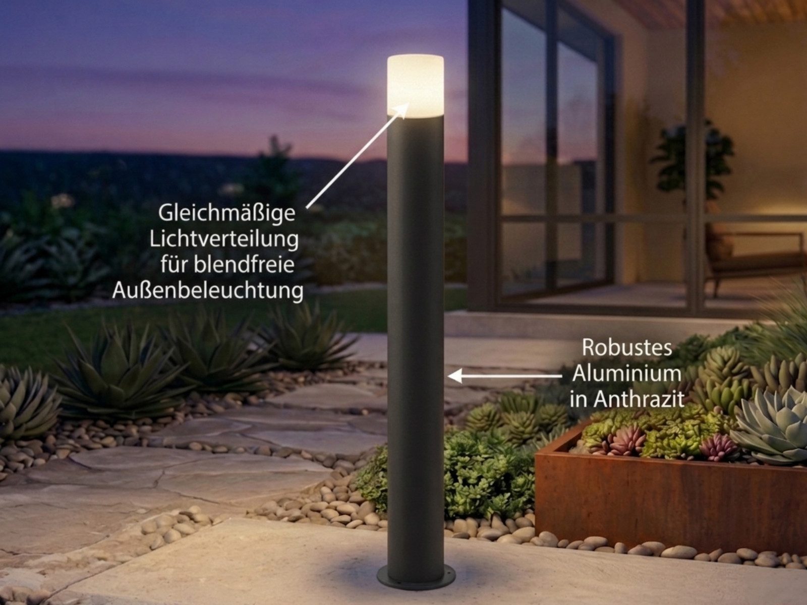 TRIO Leuchten LED Pollerleuchte aus Aluminium Anthrazit, Höhe 80cm, LED wechselbar, Warmweiß, Außenleuchte zur Garten Weg-Beleuchtung, Wegeleuchte für die Einfahrt