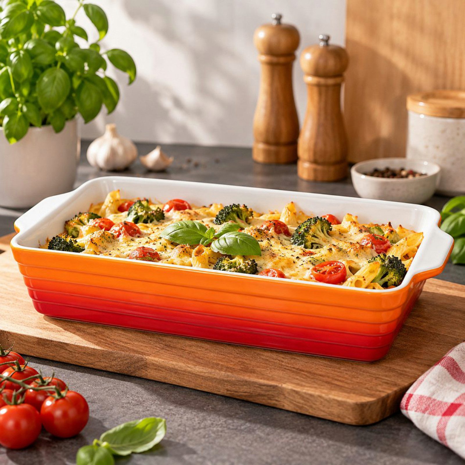 Koopman Auflaufform Ofenform Ofenschale Gratinform Keramik 2,6L, Keramik, Orange / Rot, max. 240°C, 35x19x6,5cm, 2 Tragegriffe