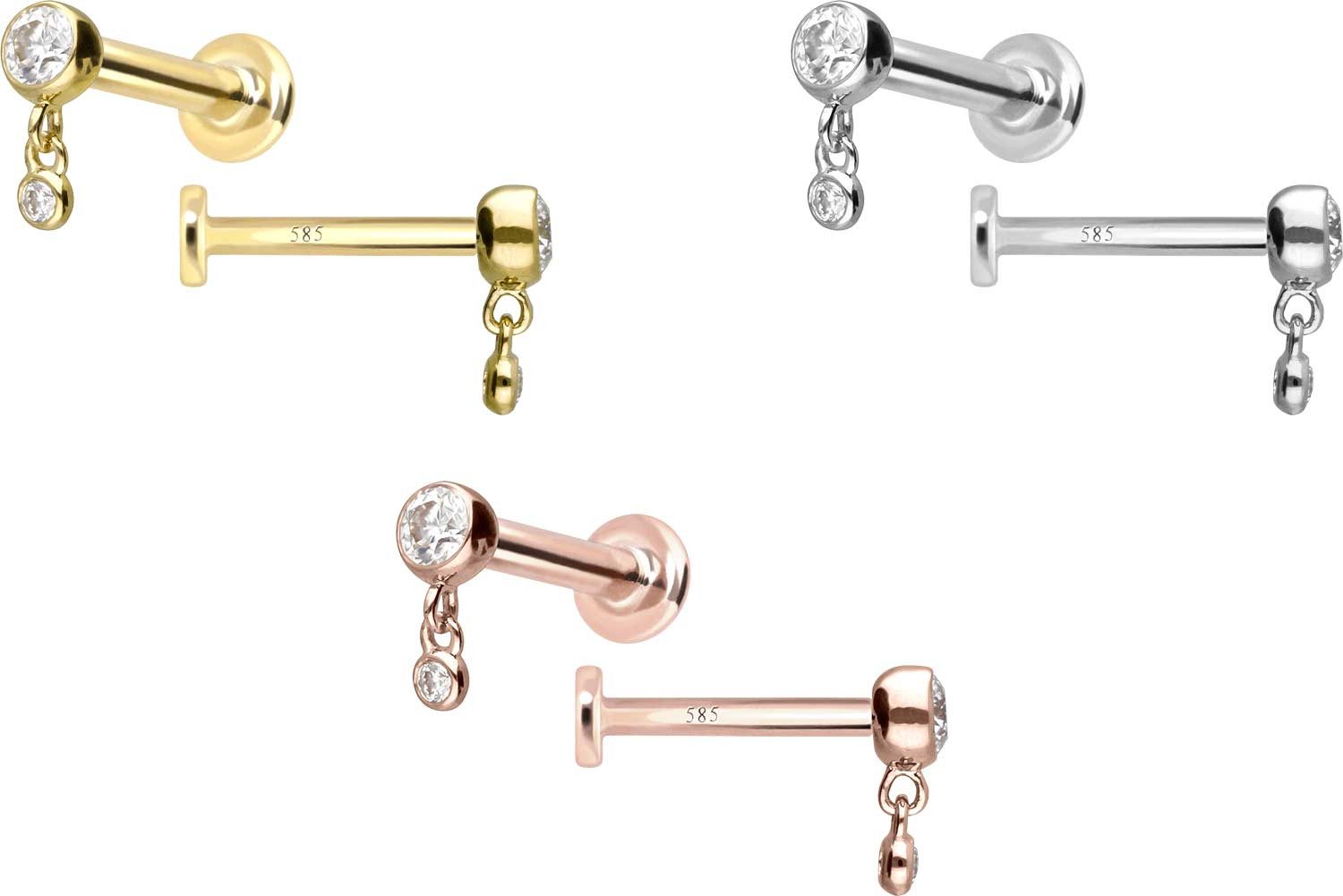 PIERCINGLINE Piercing-Set 14 Karat Gold Labret mit Push Fit 2 MOISSANITE (Labrets, 1-tlg)