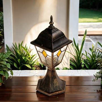 Licht-Erlebnisse Sockelleuchte SALZBURG, ohne Leuchtmittel, Sockelleuchte Garten Ornament Glas Kupfer antik Terrasse Lampe