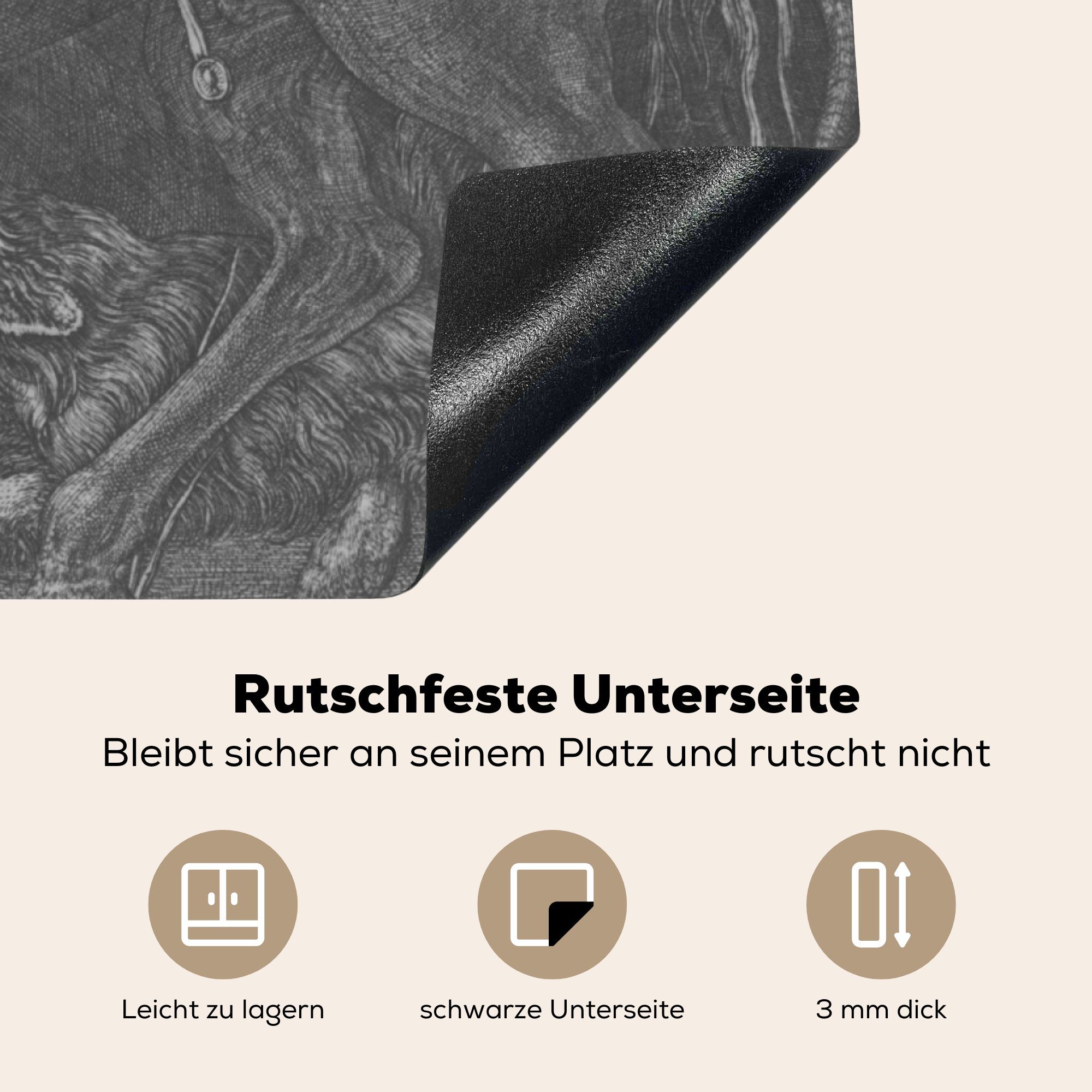cm, Arbeitsplatte Vinyl, MuchoWow tlg), für 78x78 Ritter, küche und Albrecht Teufel Herdblende-/Abdeckplatte (1 Tod - Dürer, Ceranfeldabdeckung,