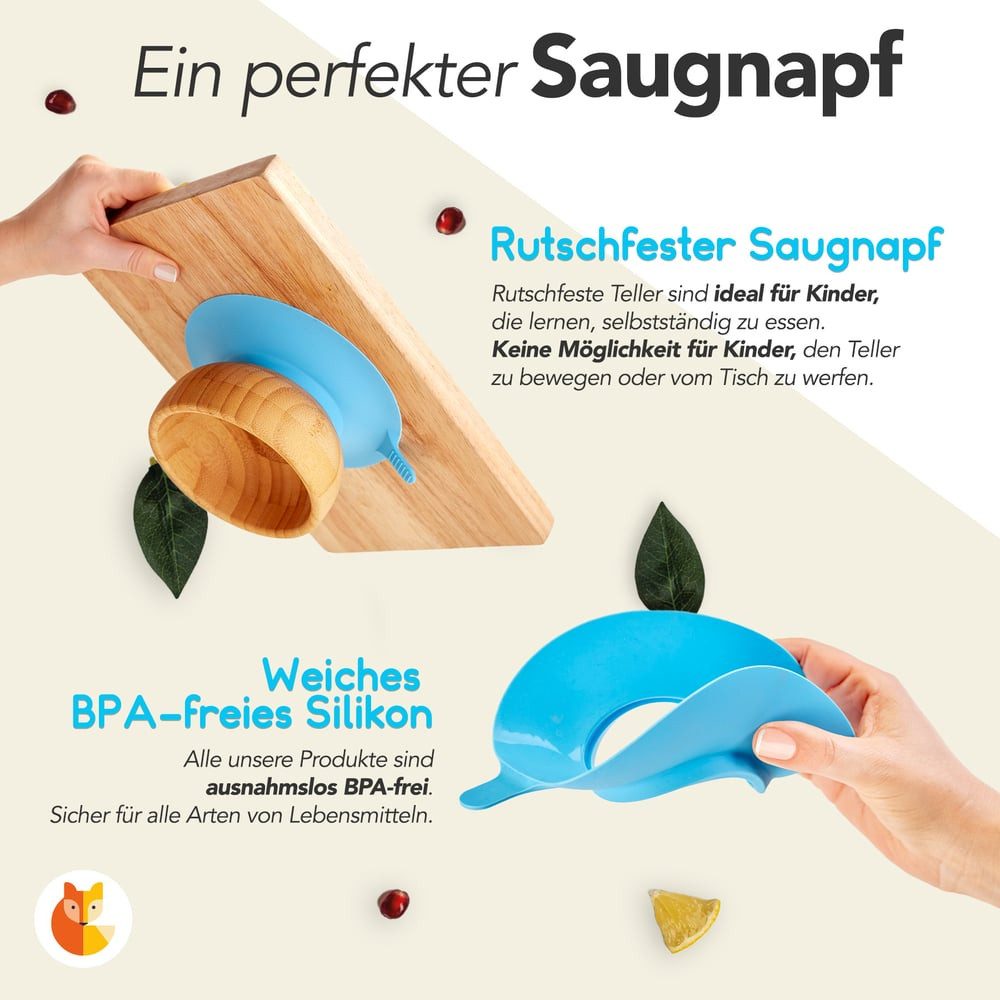 Kleiner Fuchs Kindergeschirr-Set (3-tlg), Bambus/Silikon