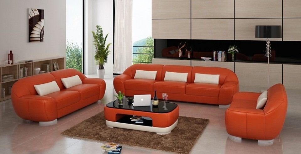 Europe Garnitur Weiße 3+2+1 Sitz Couch Sofagarnitur in Made Sofa JVmoebel Leder Polster Design,