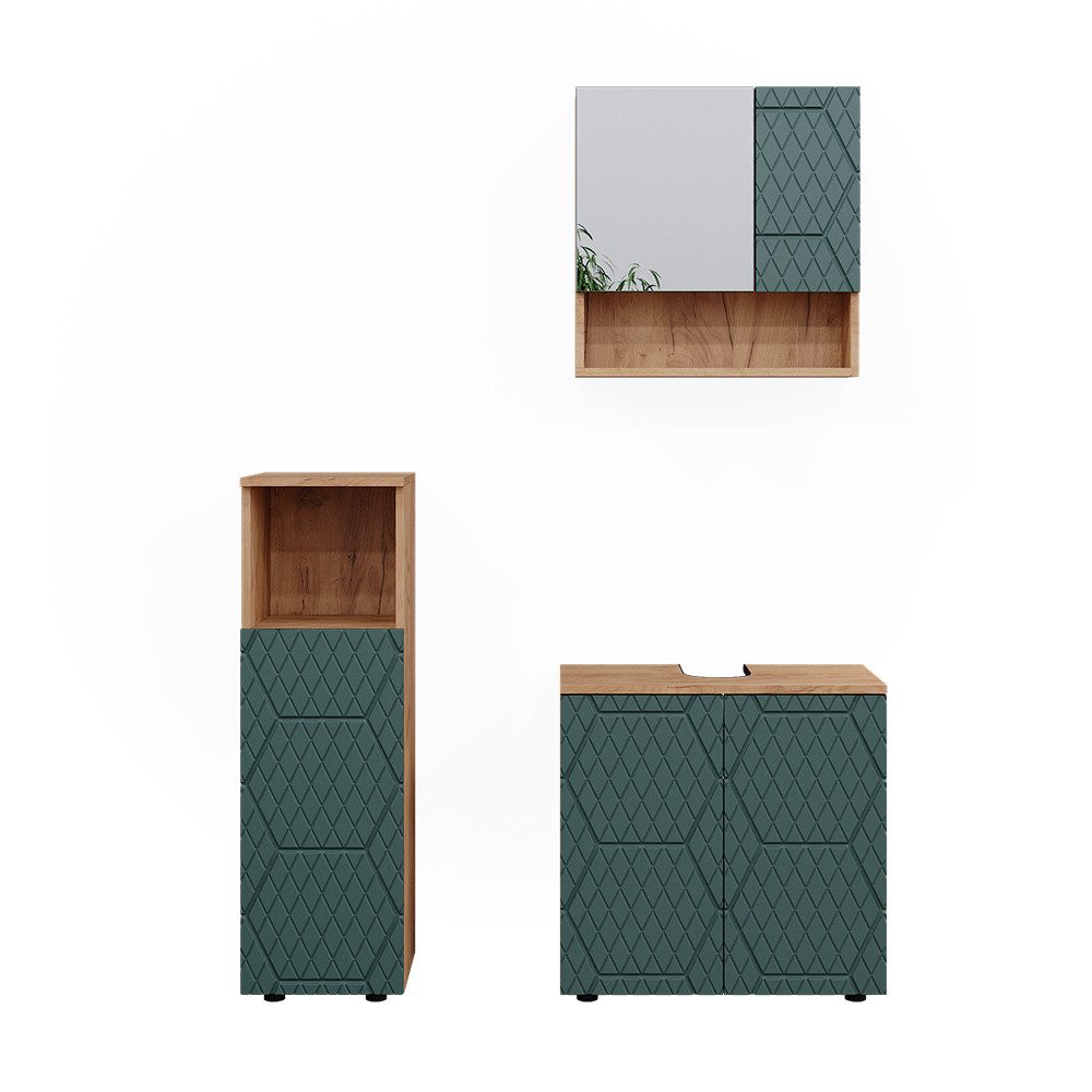 Vicco Badmöbel-Set Irma, Goldkraft Eiche/Grün, 3 günstig online kaufen