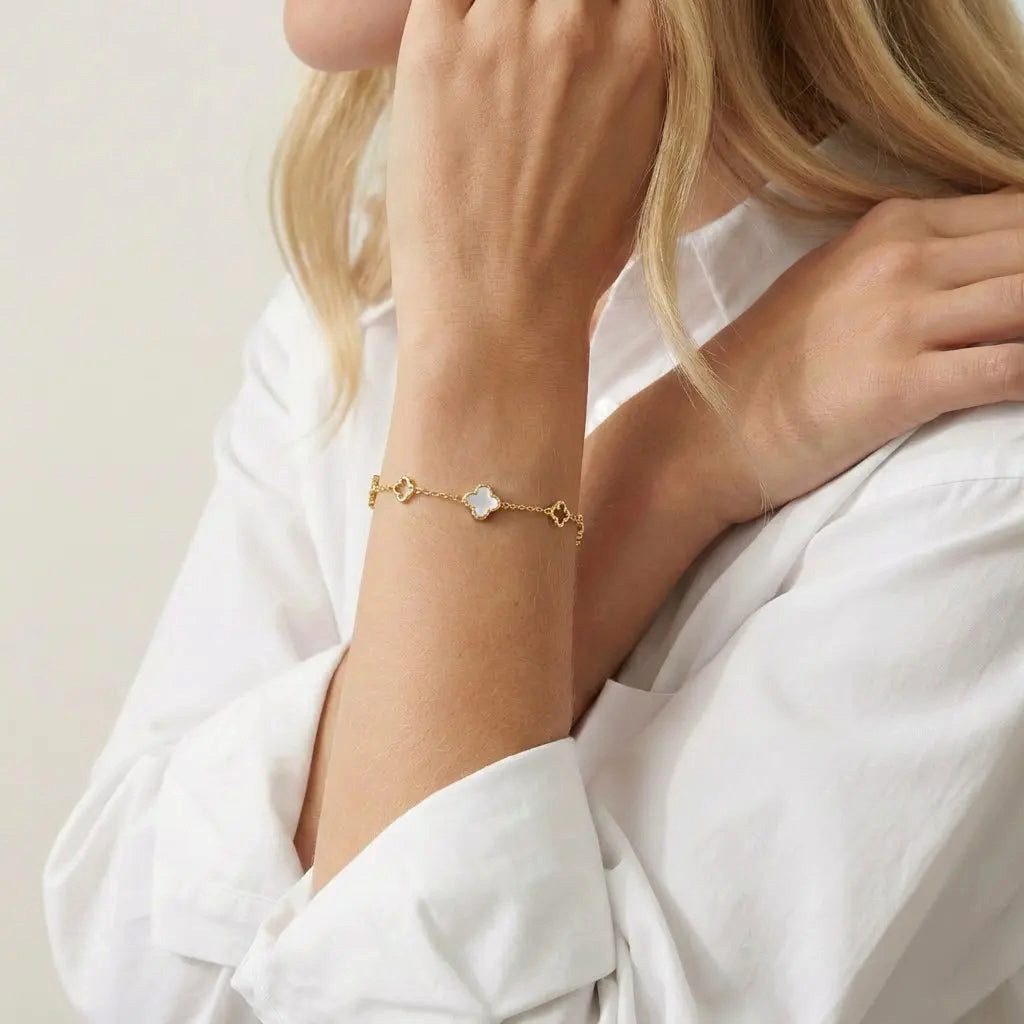 Suzan Gold Silberarmband 925 Silber vergoldet Luckra Perlmutt-Kleeblätter