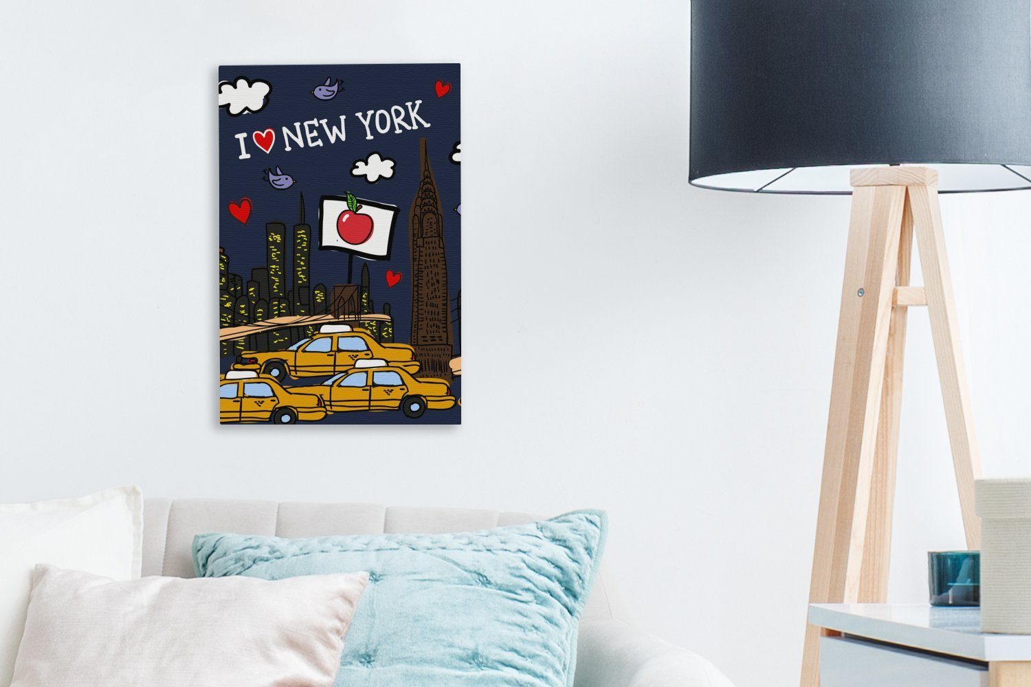 OneMillionCanvasses® Leinwandbild New York St), Zackenaufhänger, bespannt inkl. - cm Leinwandbild (1 - Gemälde, 20x30 Nacht Zeichnung, fertig