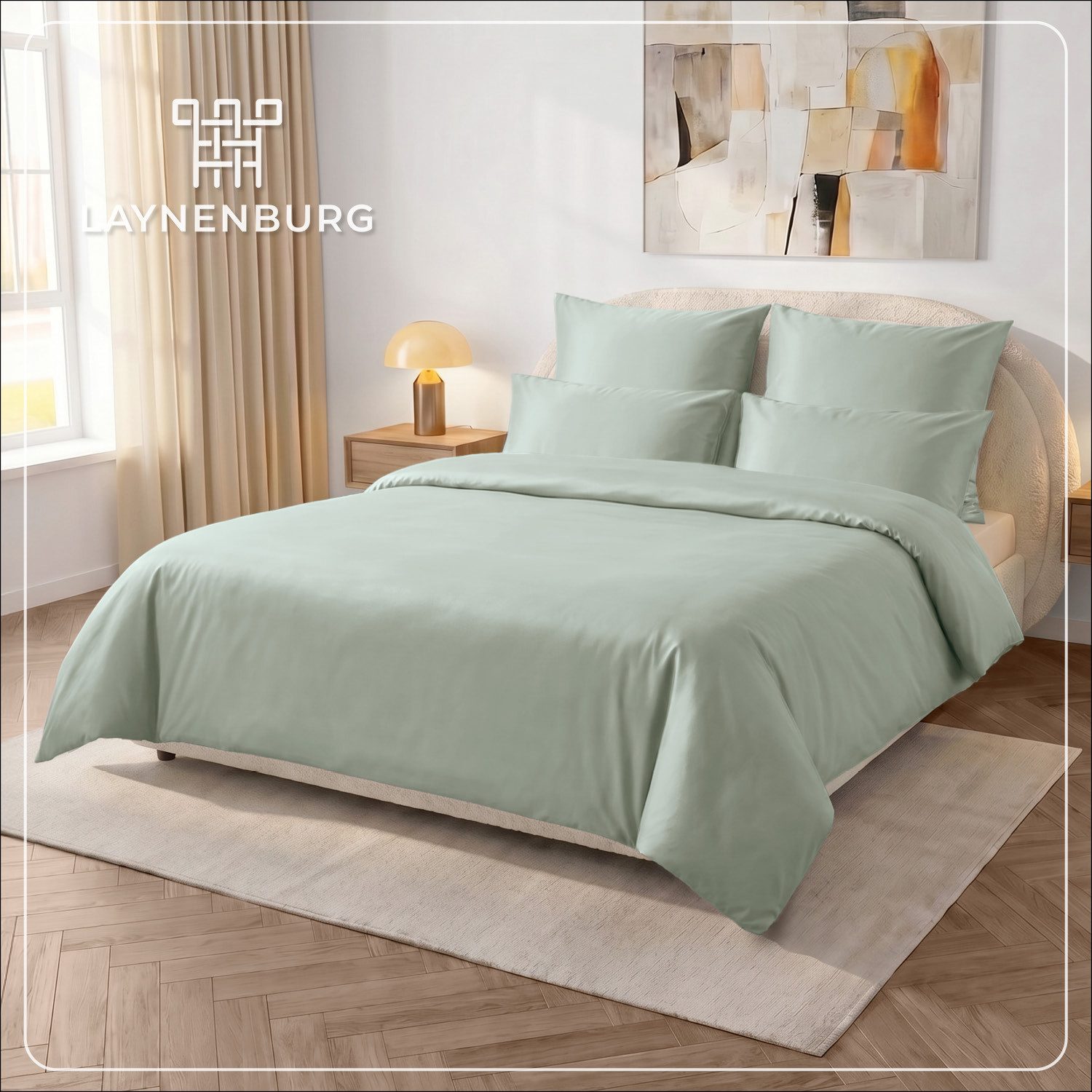 Laynenburg Bettwäsche Mako-Satin aus 100% Baumwolle in 135x200 oder 155x220 cm, kühlende, atmungsaktive Sommer-Bettwäsche mit Reißverschluss
