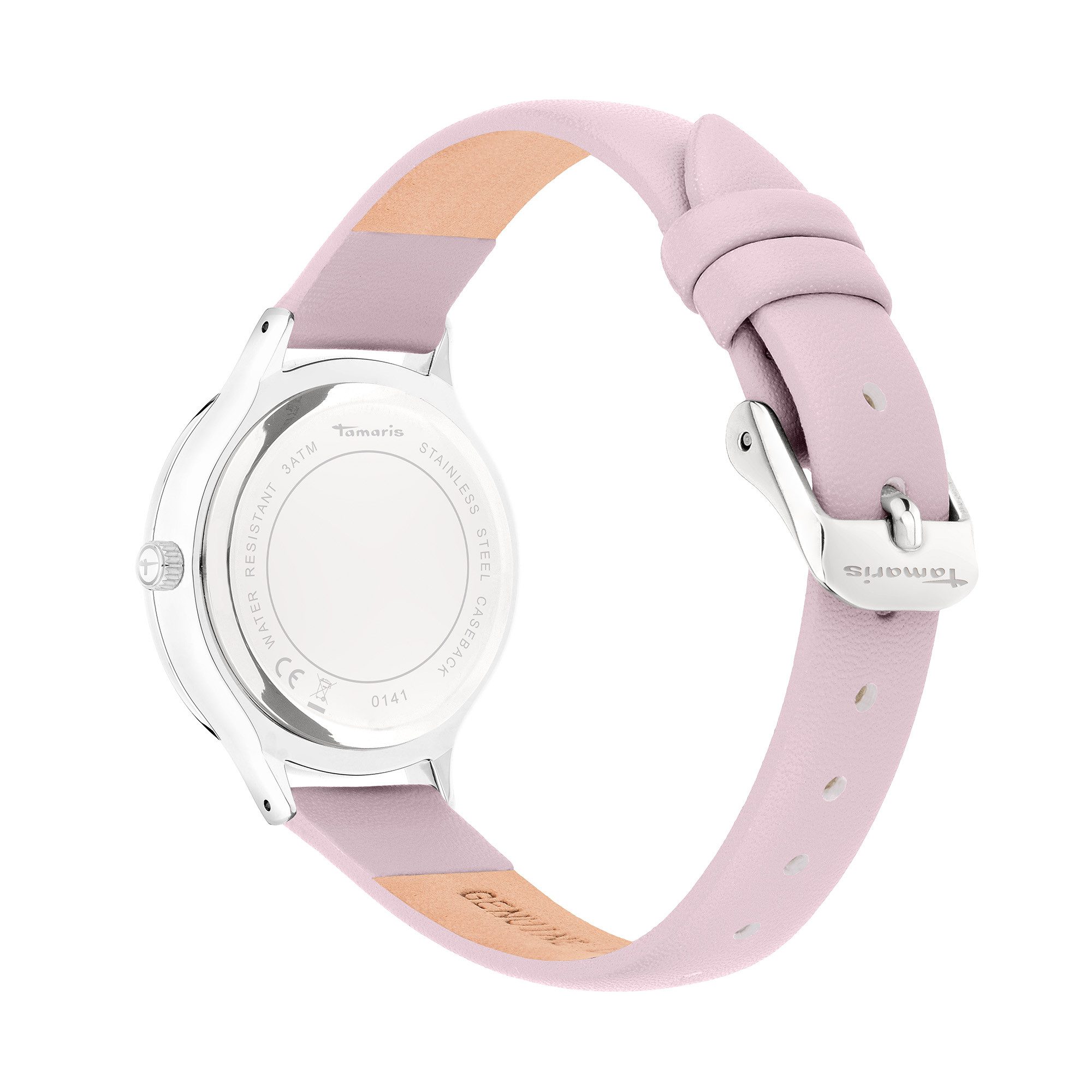 Tamaris Quarzuhr Romantic Flowers TT-0141-LQ, Armbanduhr, Damenuhr, Lederarmband, analog, Zirkonia (synth)