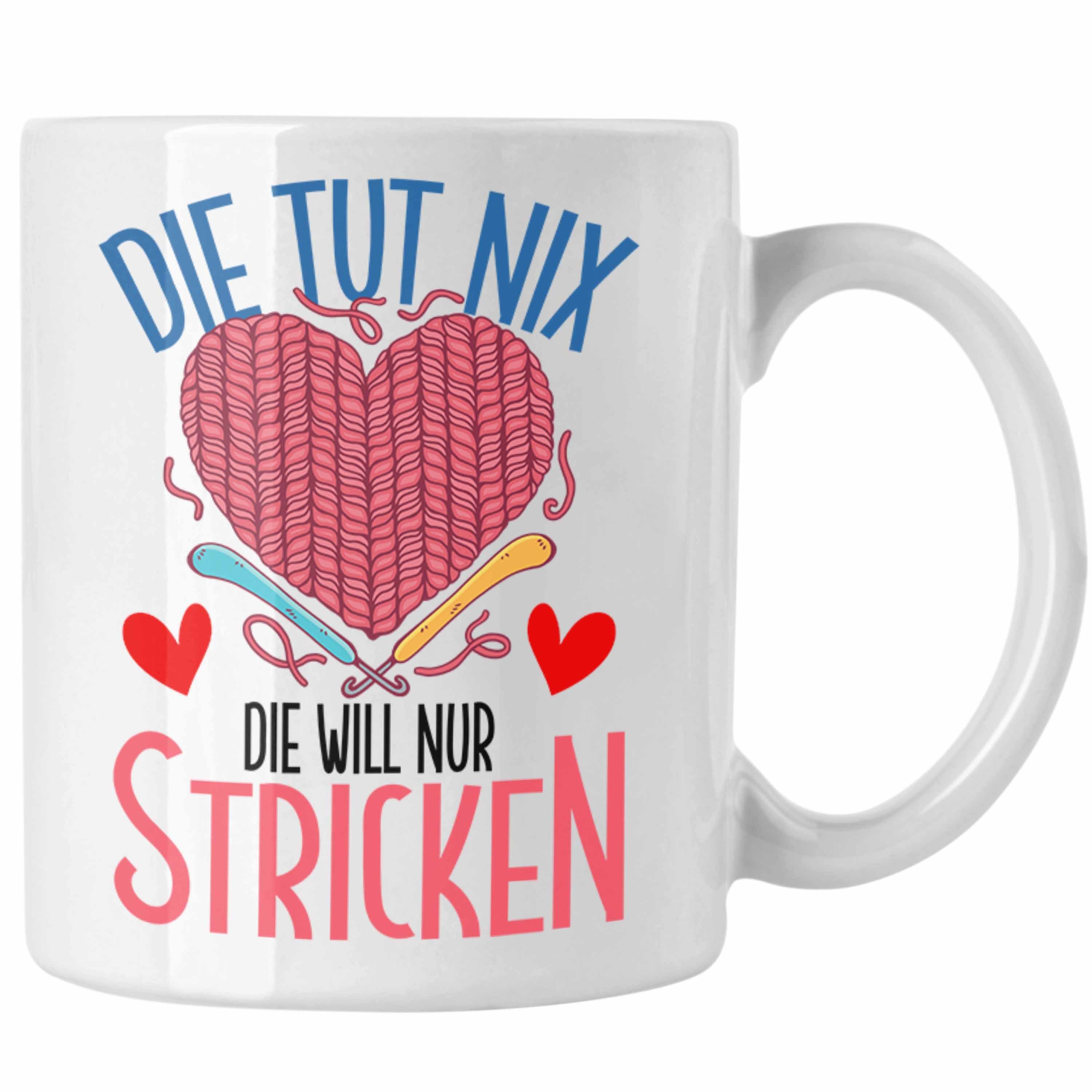 Trendation Tasse Lustige Stricken Tasse Geschenk für Häckeln Rentnerin Oma Weiss