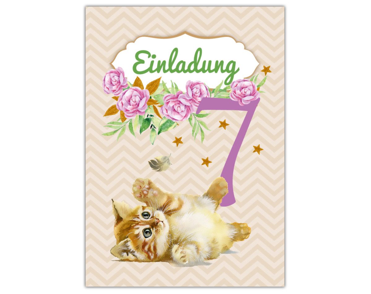 Einladungskarten Katzen Einladungen zum 7. Kindergeburtstag Katzen Karten Mädchen