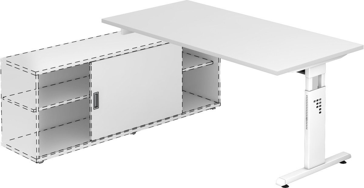 HAMMERBACHER Schreibtisch Anbauschreibtisch T-Fuß 160x80cm weiß/weiß