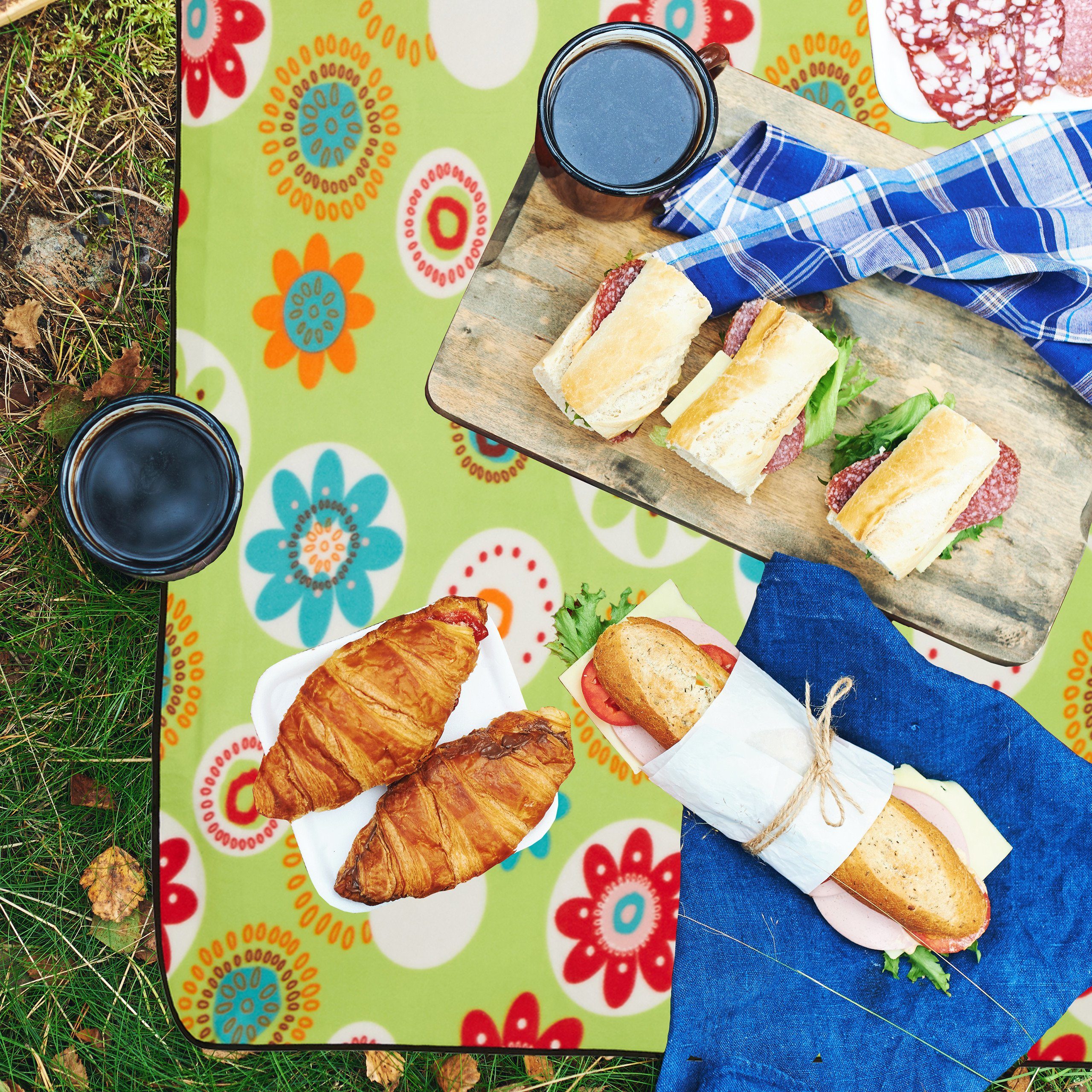 Picknickdecke Blumen grü, relaxdays