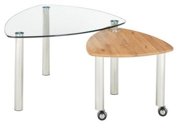 MCA furniture Couchtisch TALANGA, 2-teilig, Braun, Transparent, Tischplatten aus Holz & Glas, verschiebbar, mit Rollen