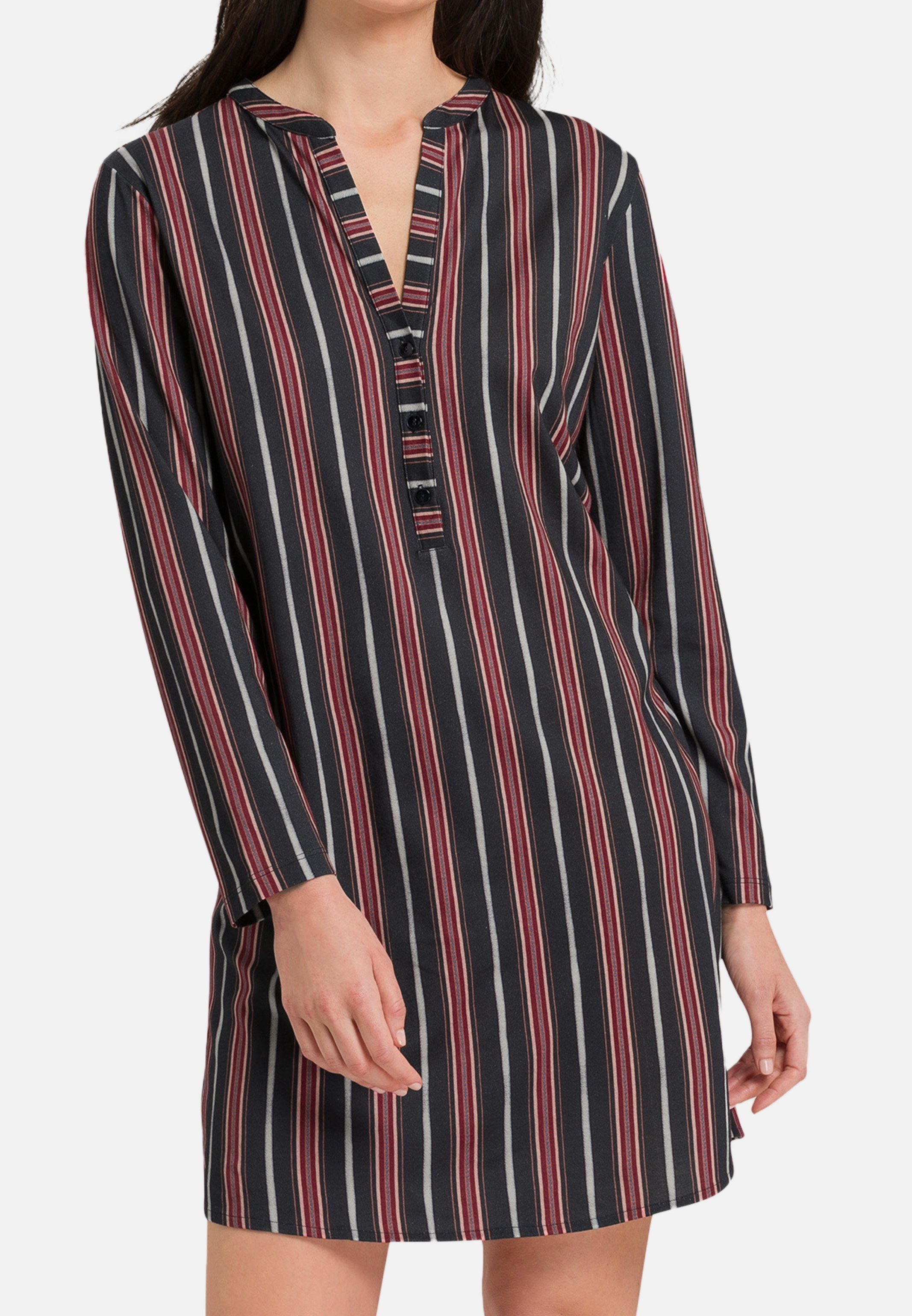 Hanro Nachthemd Sleep & Lounge - Schnitt Material und Baumwolle (1-tlg) Nachthemd atmungsaktives Marsala - Stripe Lockerer