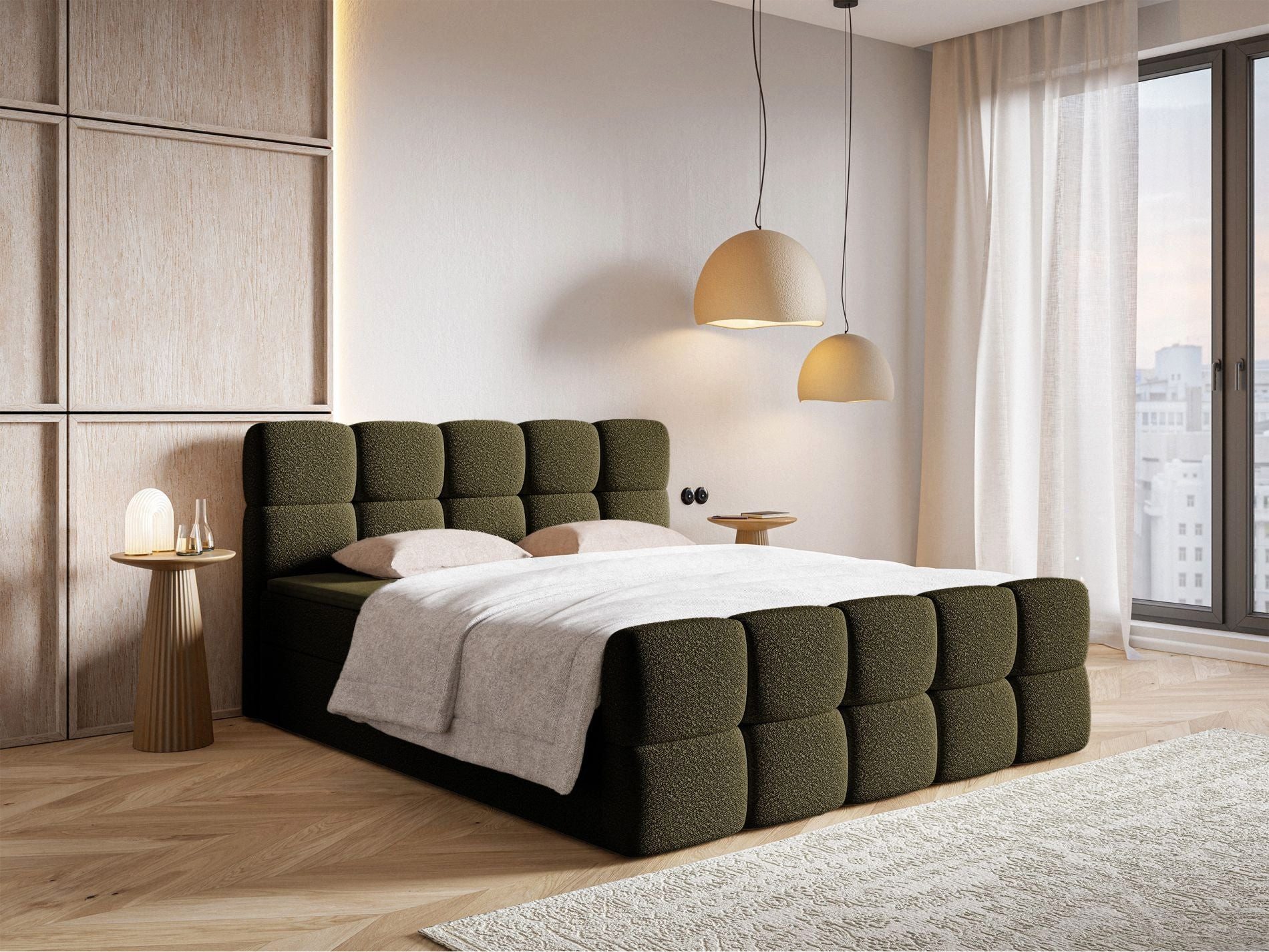 Selsey Boxbett CLOUDY, mit Matratze, Topper, Bettkasten und Bouclé-Bezug