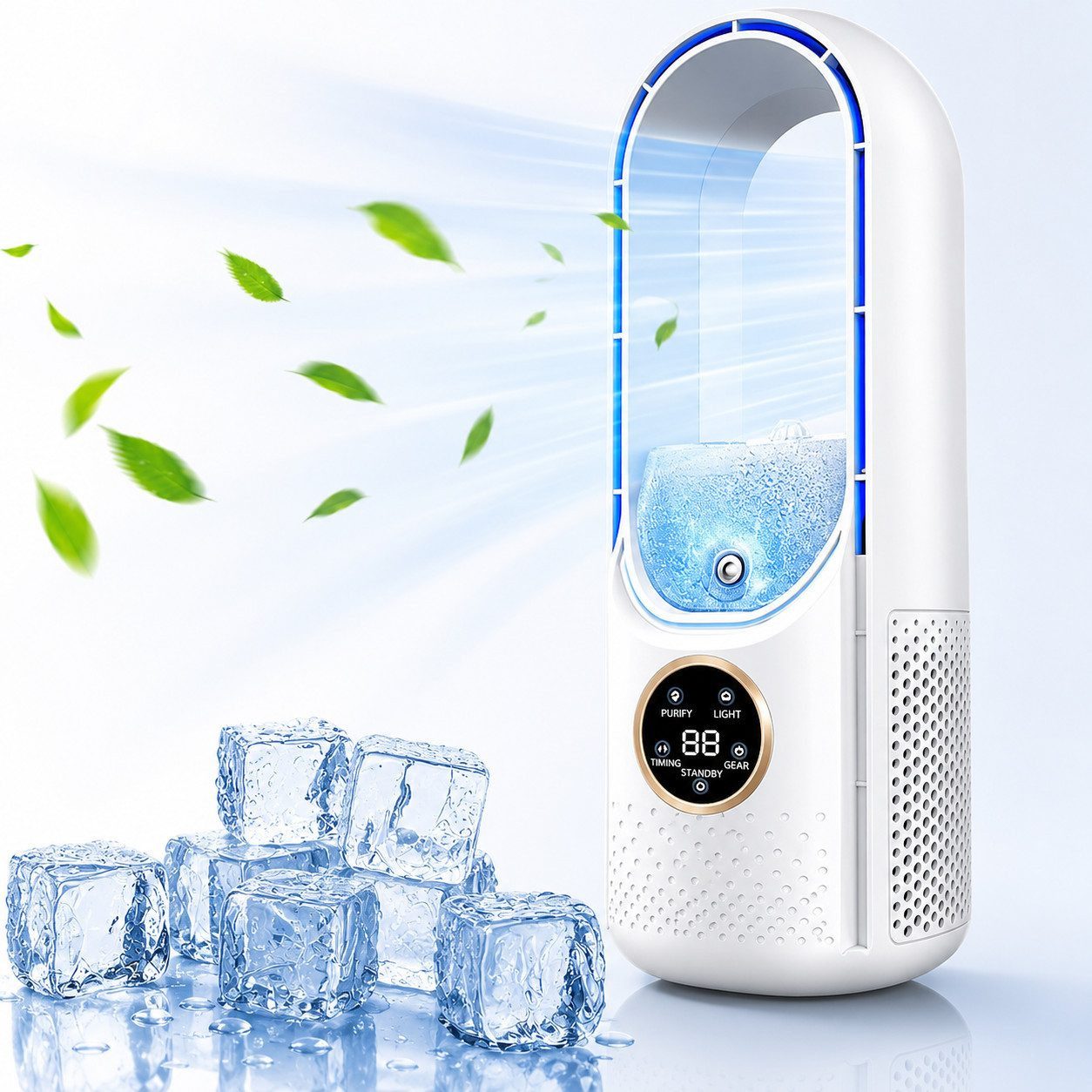 MOPUEA Turmventilator Verstellbarer Tischventilator mit 6 Geschwindigkeiten, Schnelle Kühlung, Leiser Betrieb, Tragbarer Flügelloser Ventilator