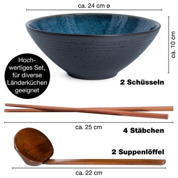 Moritz & Moritz Suppenschüssel Moritz & Moritz 2er Set Bowl Schüssel Blau Groß, Keramik, (2er Set), Ramen Bowl Set für 4 Personen