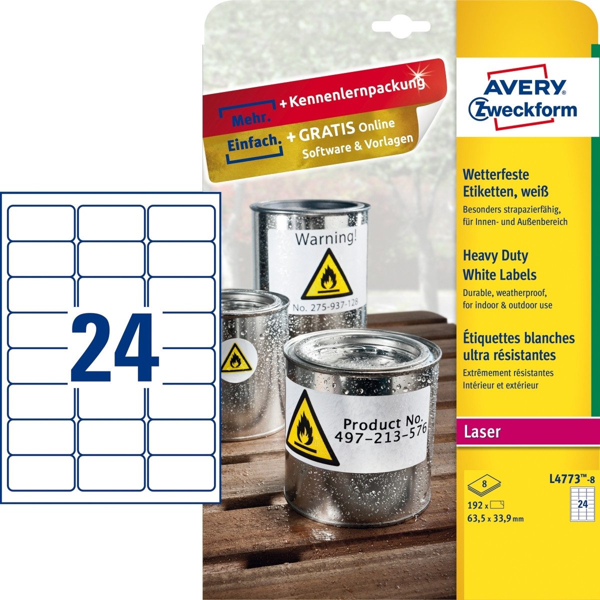 Etiketten Etiketten wetterfest Polyester weiß 63,5x33,9mm VE=192 Etiketten