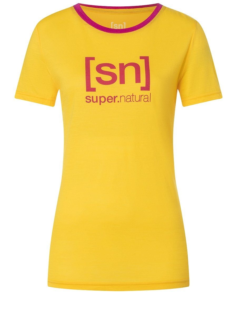 SUPER.NATURAL THE Merino Print-Shirt TEE W LOGO Illuminating/Fuchsia Merino-Materialmix ESSENTIAL T-Shirt pflegeleichter