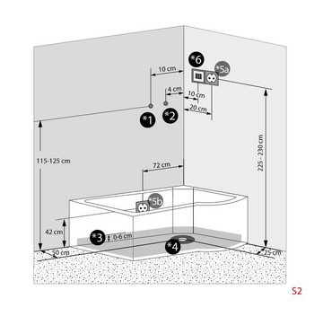 AcquaVapore Komplettdusche Wanne Dusche Kombination sw K55-L31 170x100, Sicherheitsglas ESG, inklusive Duschwanne