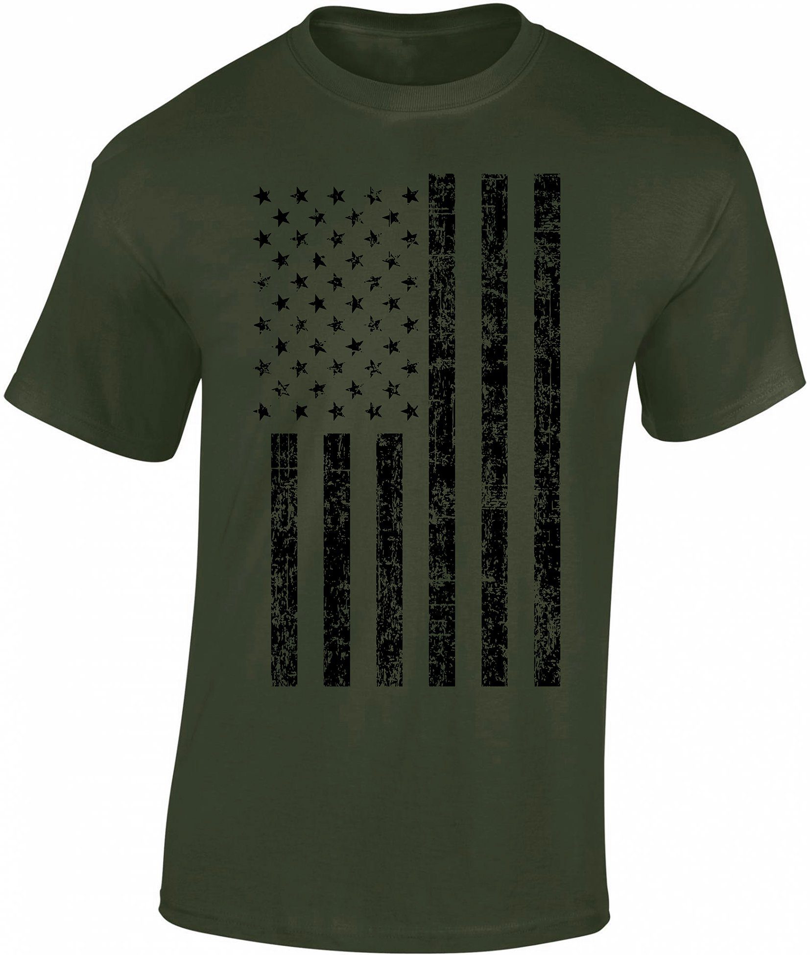 Baddery Print-Shirt USA Flagge Shirt: "Black Stars and Stripes" - US Army T-Shirt, hochwertiger Siebdruck, auch Übergrößen, aus Baumwolle