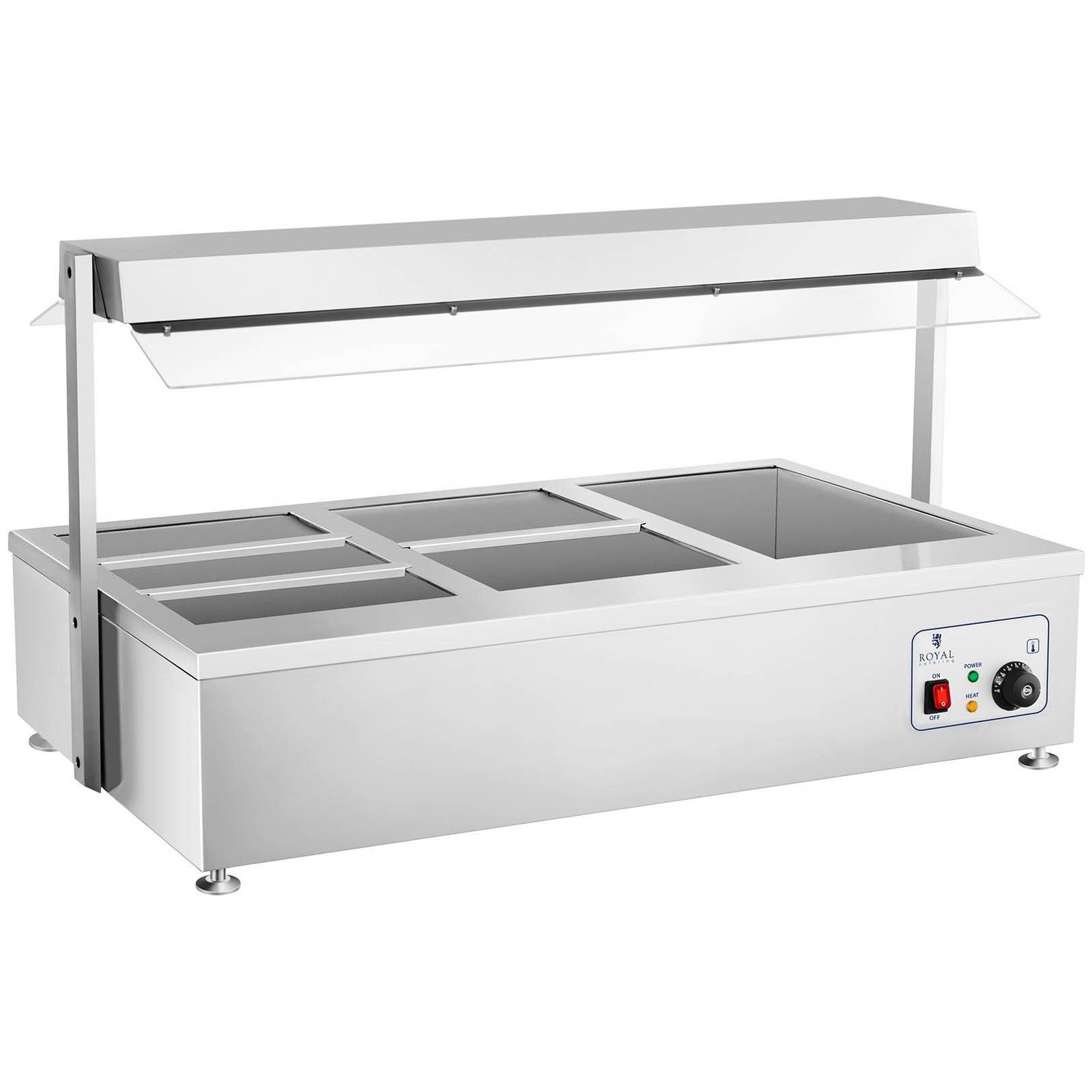 Royal Catering Speisenwärmer Bain Marie Wärmetheke mit Fleischaufsatz 6 Behälter 1700W