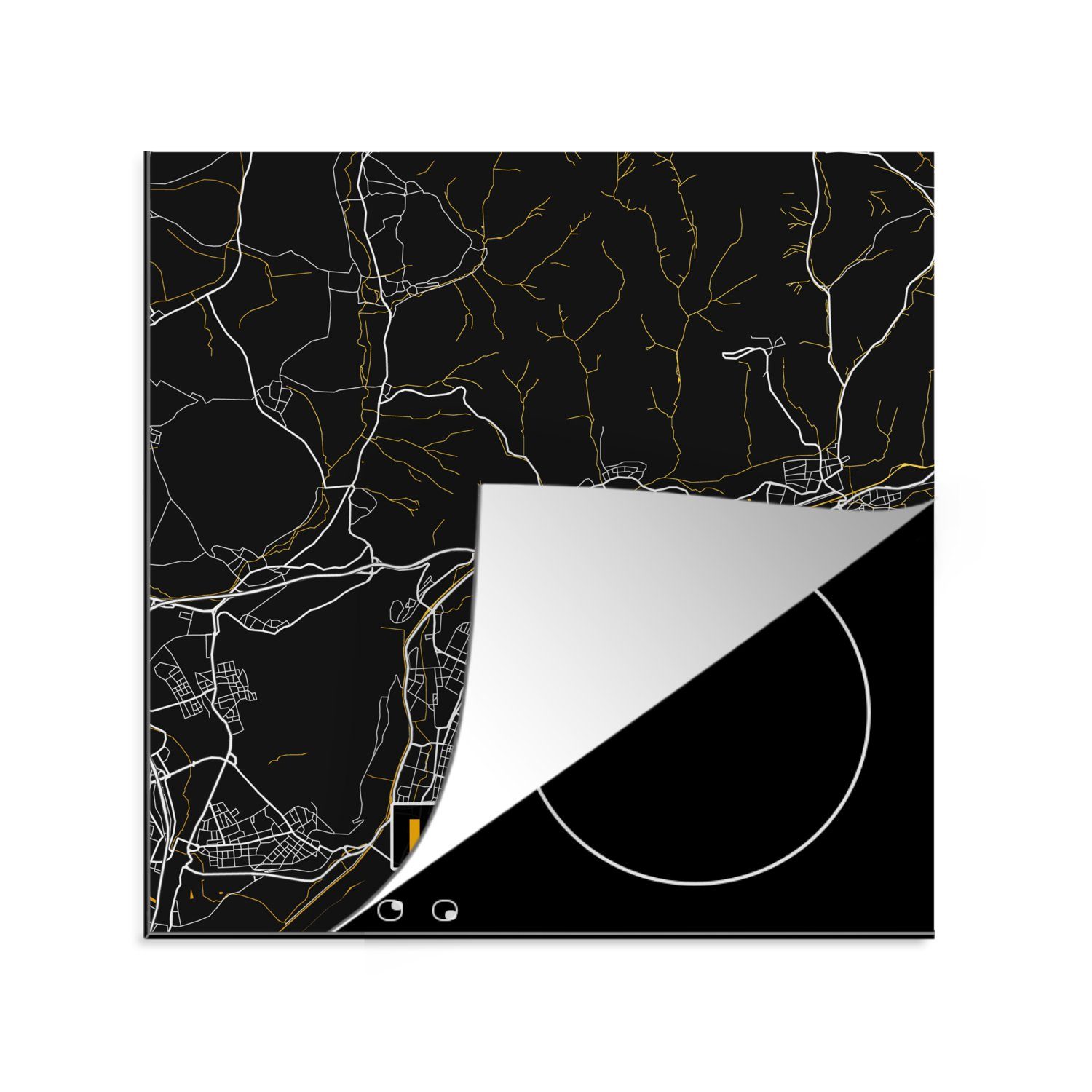 MuchoWow Herdblende-/Abdeckplatte Stadtplan - Karte - Lörrach - Gold - Deutschland - Karte, Vinyl, (1 tlg), 78x78 cm, Ceranfeldabdeckung, Arbeitsplatte für küche