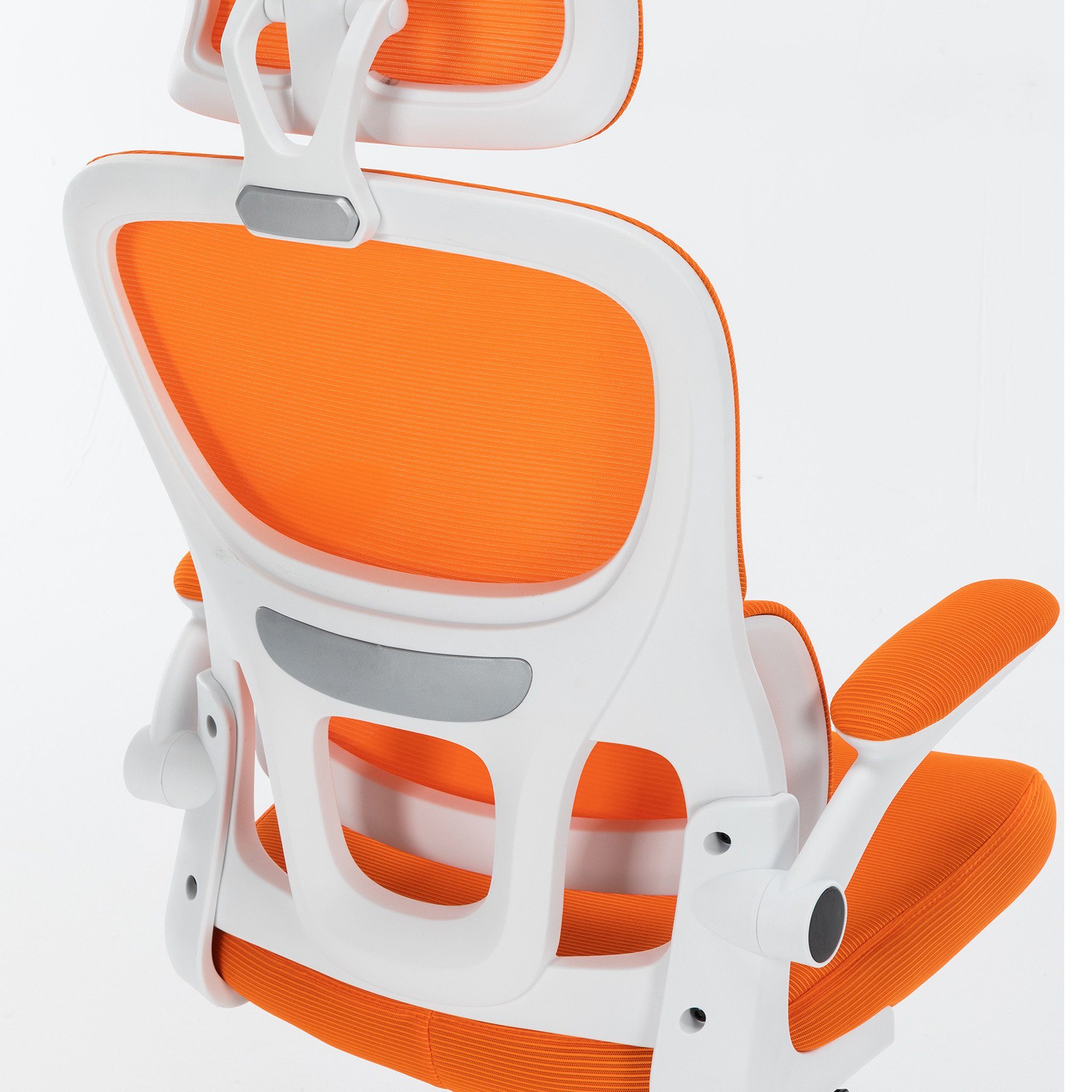 moderner Drehstuhl Mesh-Optik in Stück), ergonomischer Bruno mit Weiß/Orange (1 Drehstuhl Rückenlehne TRISENS