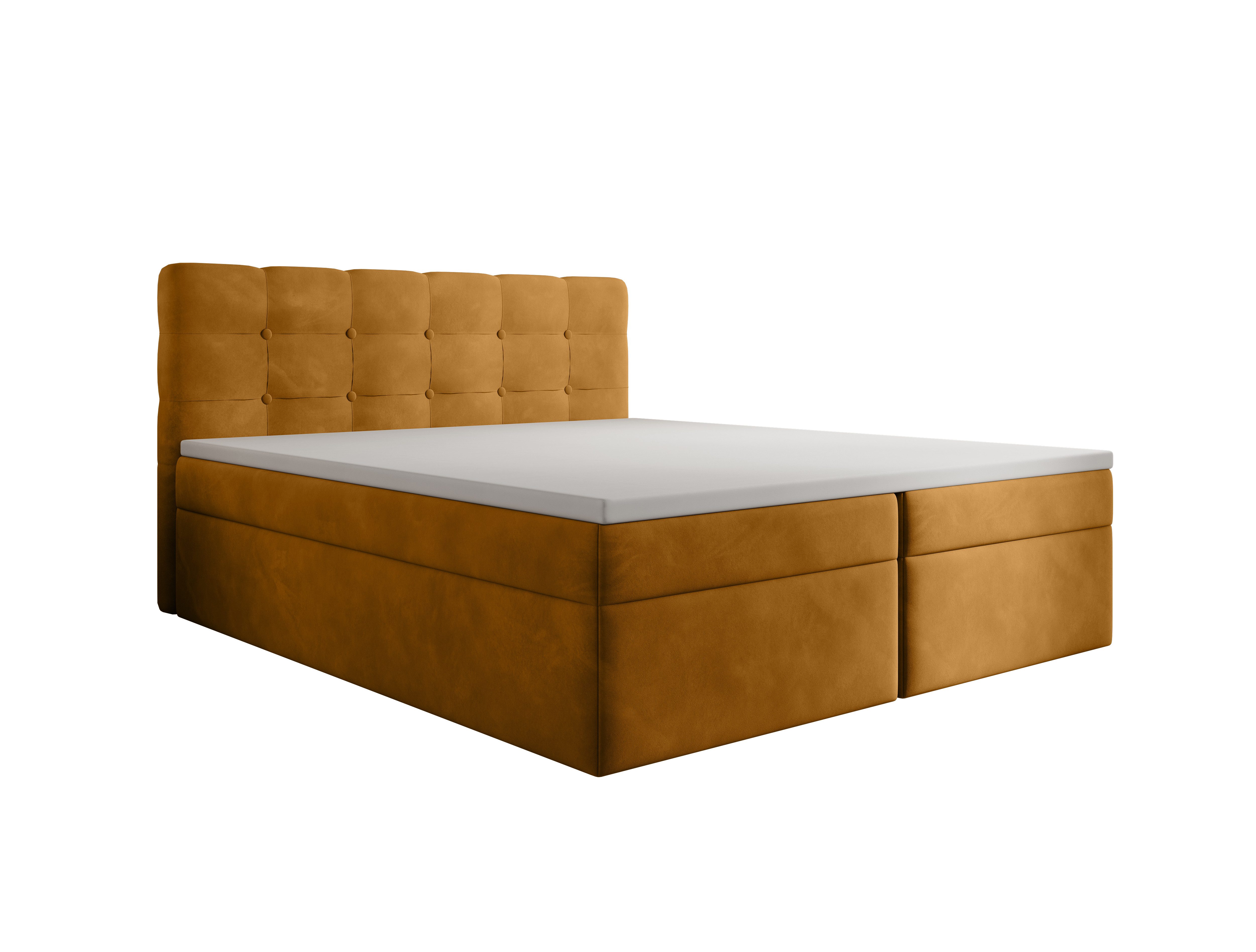 thematys Boxbett Luxus mit Bettkasten 140x200–200x200cm - Velours oder Bouclé Bezug (Polsterbett Bonnellfederkern Matratze H3 + Gratis 3cm Topper, – Doppelbett mit Stauraum - Boxbett)
