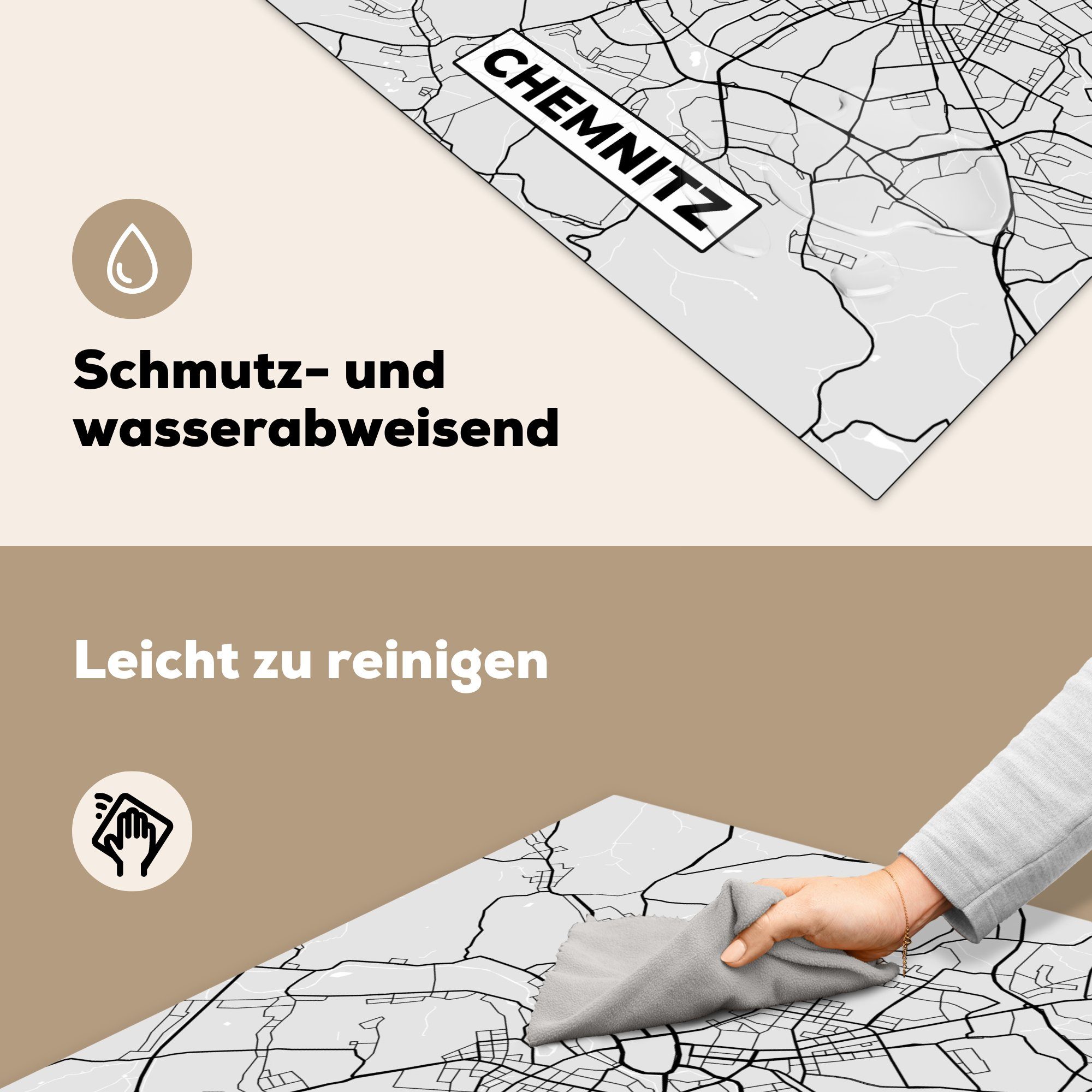 - MuchoWow Karte cm, Karte küche Deutschland Herdblende-/Abdeckplatte Chemnitz, tlg), für Vinyl, (1 von 78x78 Ceranfeldabdeckung, - Arbeitsplatte