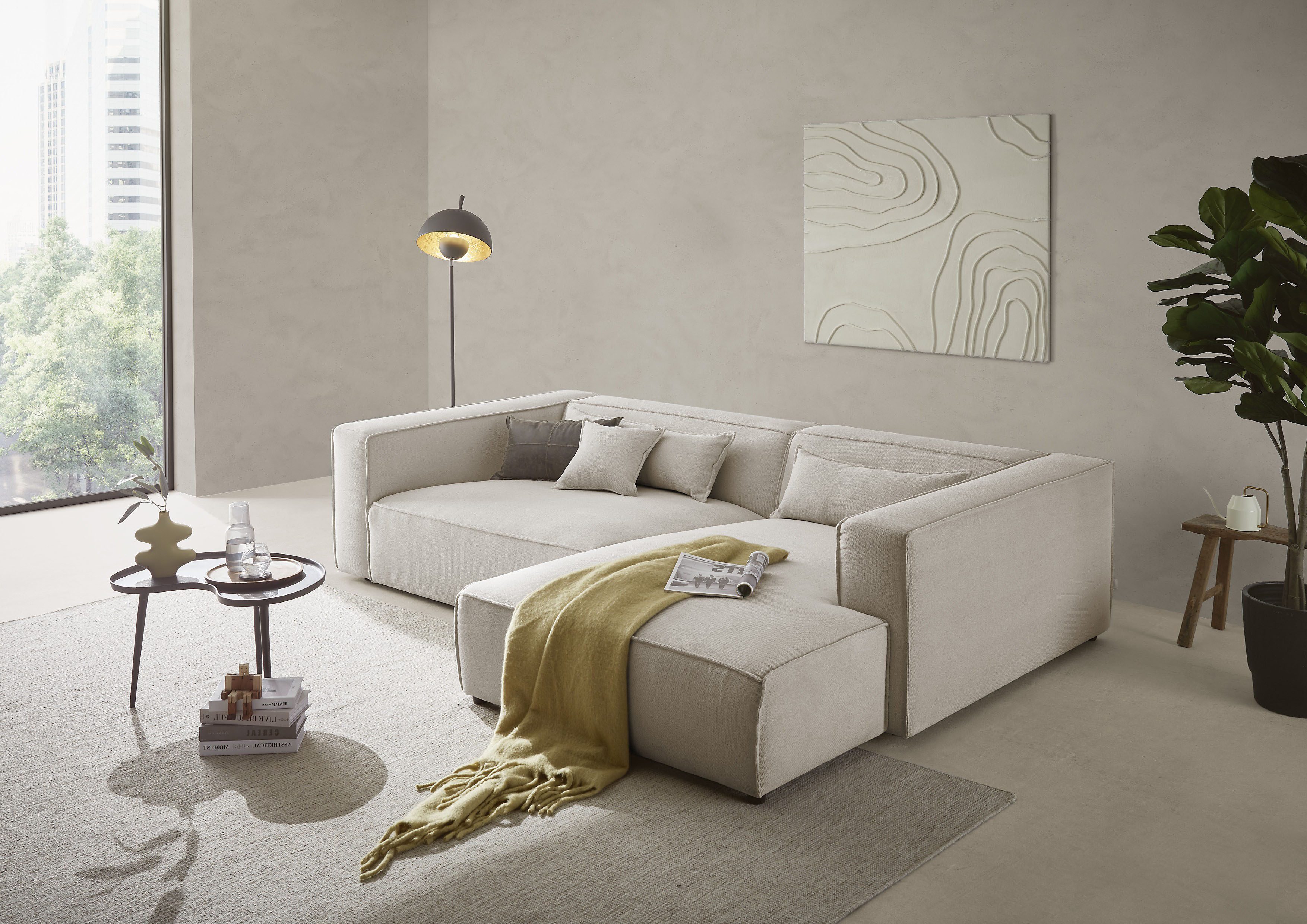 LeGer Home by Lena Gercke Ecksofa PIARA XXL Struktur u. Leinenoptik, Big-Sofa, L-Form, wahlweise Ottomane rechts/links, Kedernaht, extra tiefe Sitzfläche