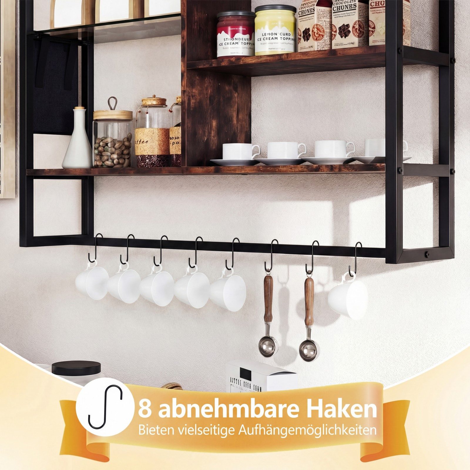 COSTWAY Wandregal, Küchenregal für Wohnzimmer, Hangeregal holz
