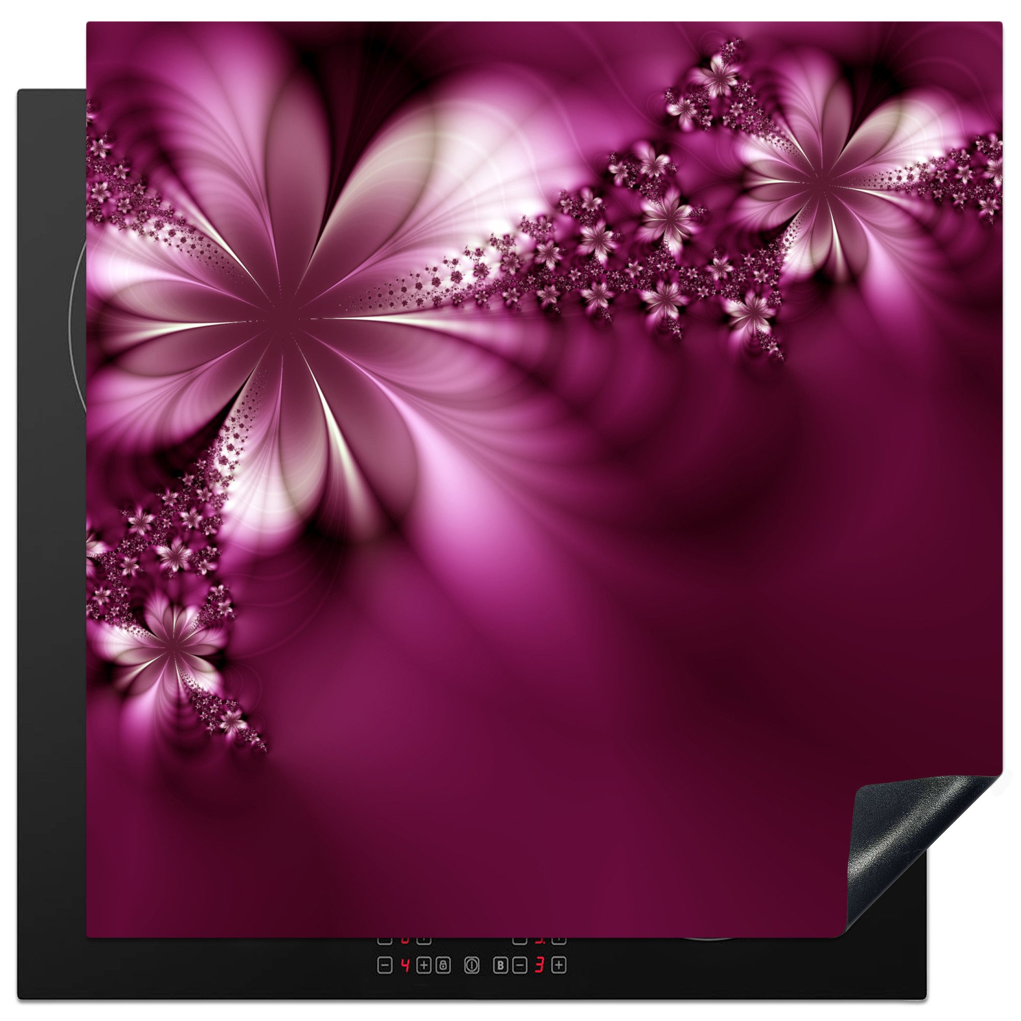 MuchoWow Herd-Abdeckplatte Rosa - Blumen - Abstrakt, Vinyl, (1 tlg), Cerankochfeld Abdeckung, Herd Abdeckplatten Vinyl, 58x59 cm