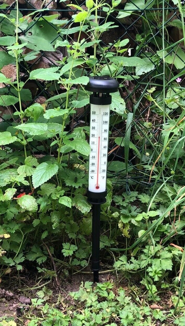Westfalia Werkzeug Gartenthermometer Garten Solar-Thermometer mit Beleuchtung - Außen und Innenbereich, Leuchtend, Solar