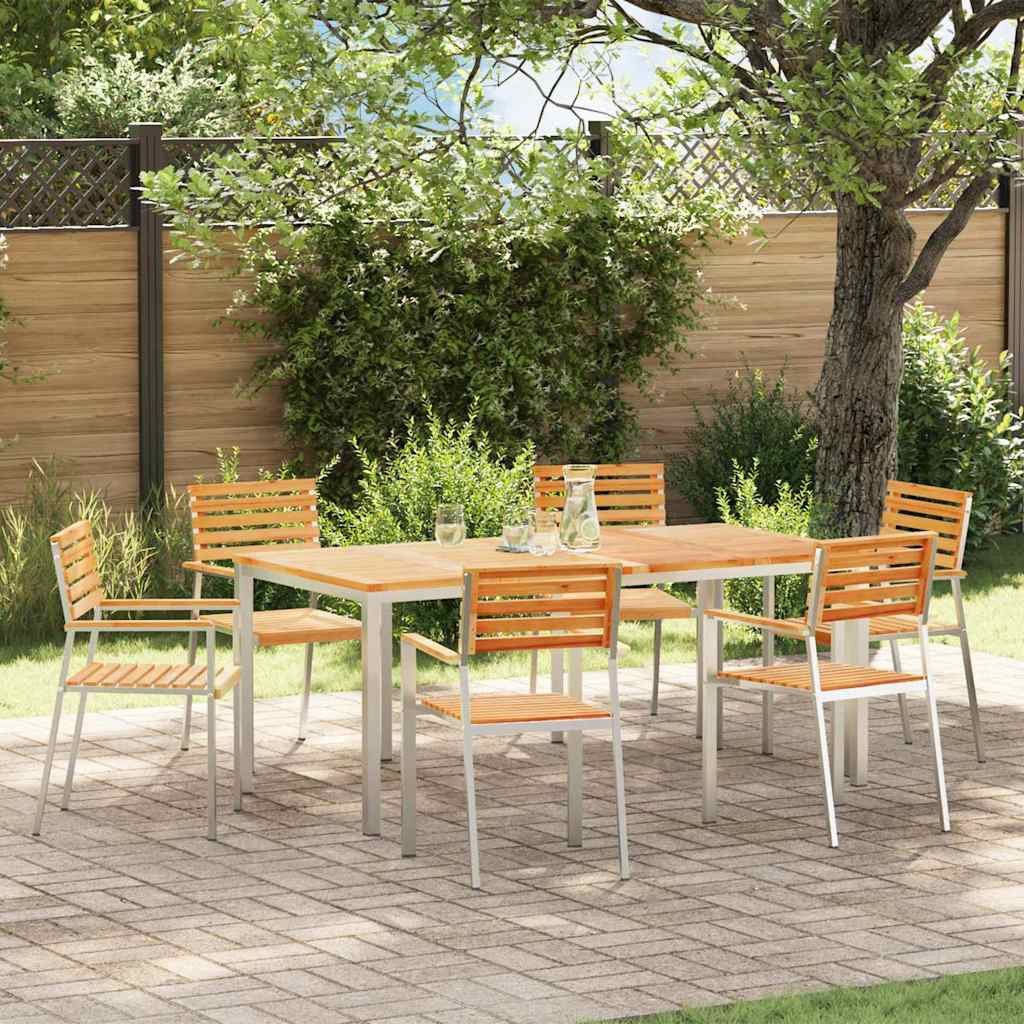 vidaXL Gartenlounge-Set Garten Essgruppe 7 Stk. Massives holz und Edelstahl, (7-tlg)