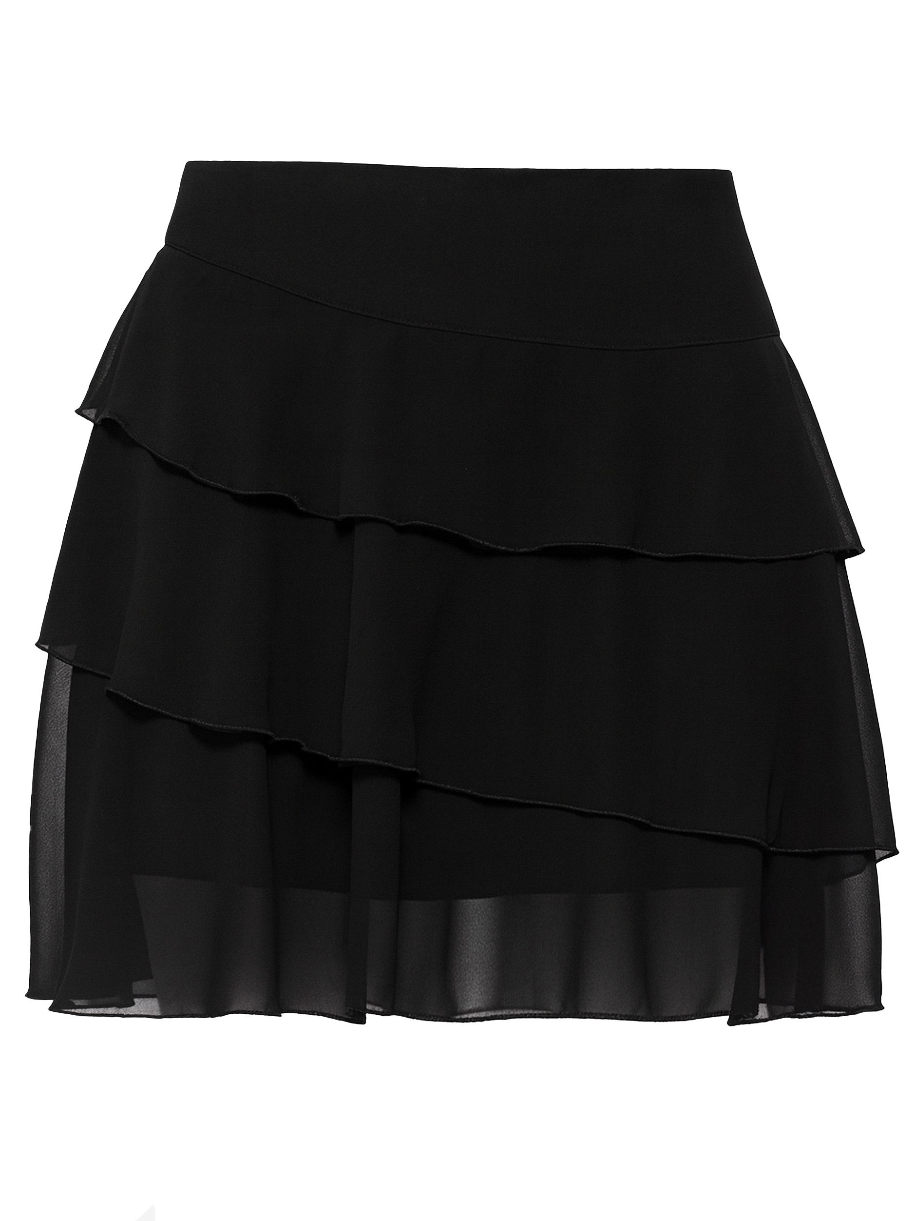 SASSYCLASSY A-Linien-Rock Kurzer Chiffon Rock für Damen Eleganter Rock mit Volants und breitem Bund Schwarz