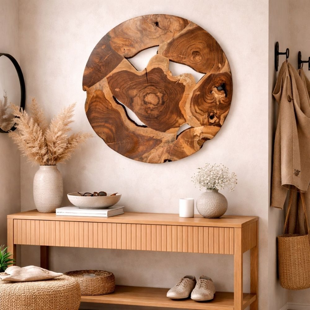 LebensWohnArt Dekoobjekt Wand-Deko aus Teakholz BAGIAN rund 80 cm Unikat Wandbild