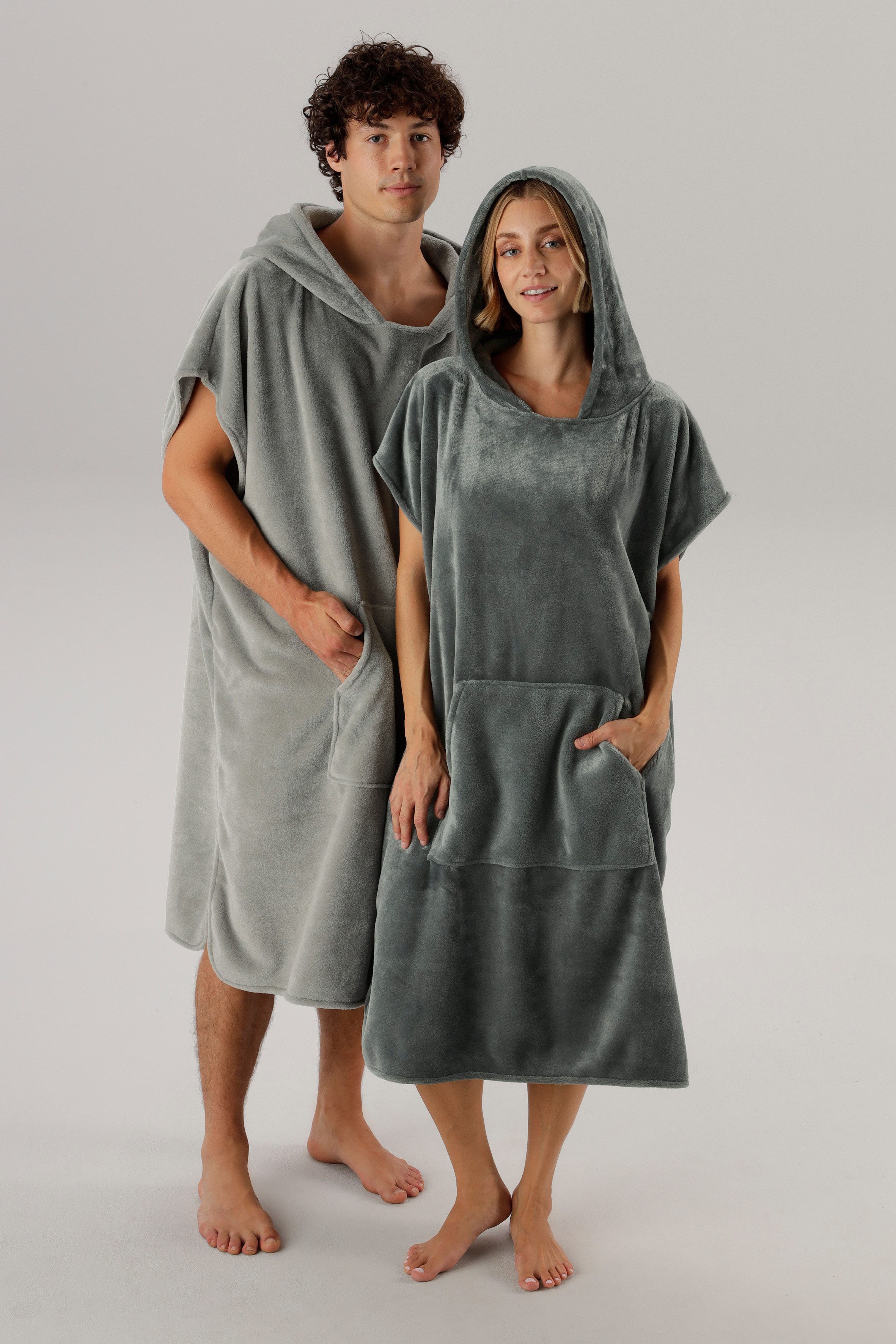 OTTO home Badeponcho Miia, Surfponcho ideal für Sauna, Spa & im Urlaub, Langform, Microfaser, Kapuze, ohne, weich und kuschelig, plüsch, Unisex, für Damen und Herren