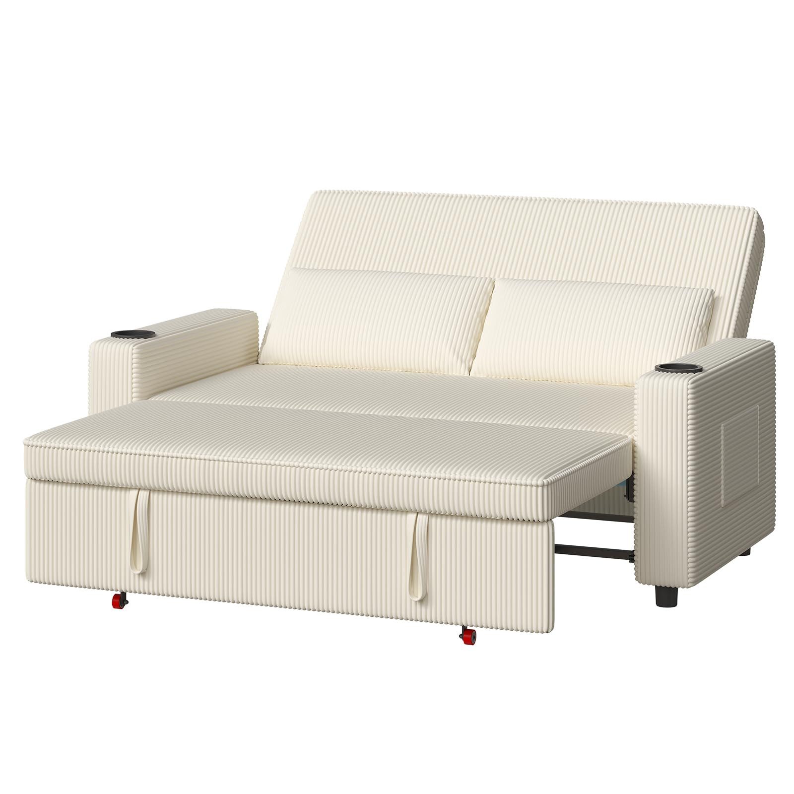 HOMALL Sofa Schlafsofa, kompaktes Klappsofa mit verstellbarer Rückenlehne, Doppelschlafsofa mit zwei Getränkehaltern,Matratze und Kissen